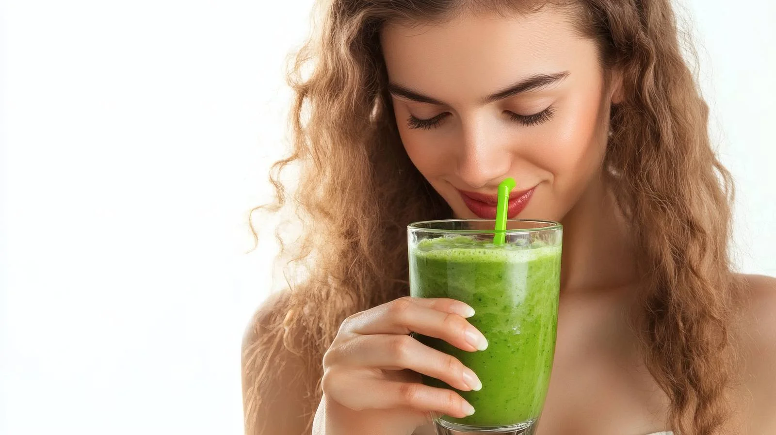 Healthy woman drinking fresh green smoothie — free download from Dotvec