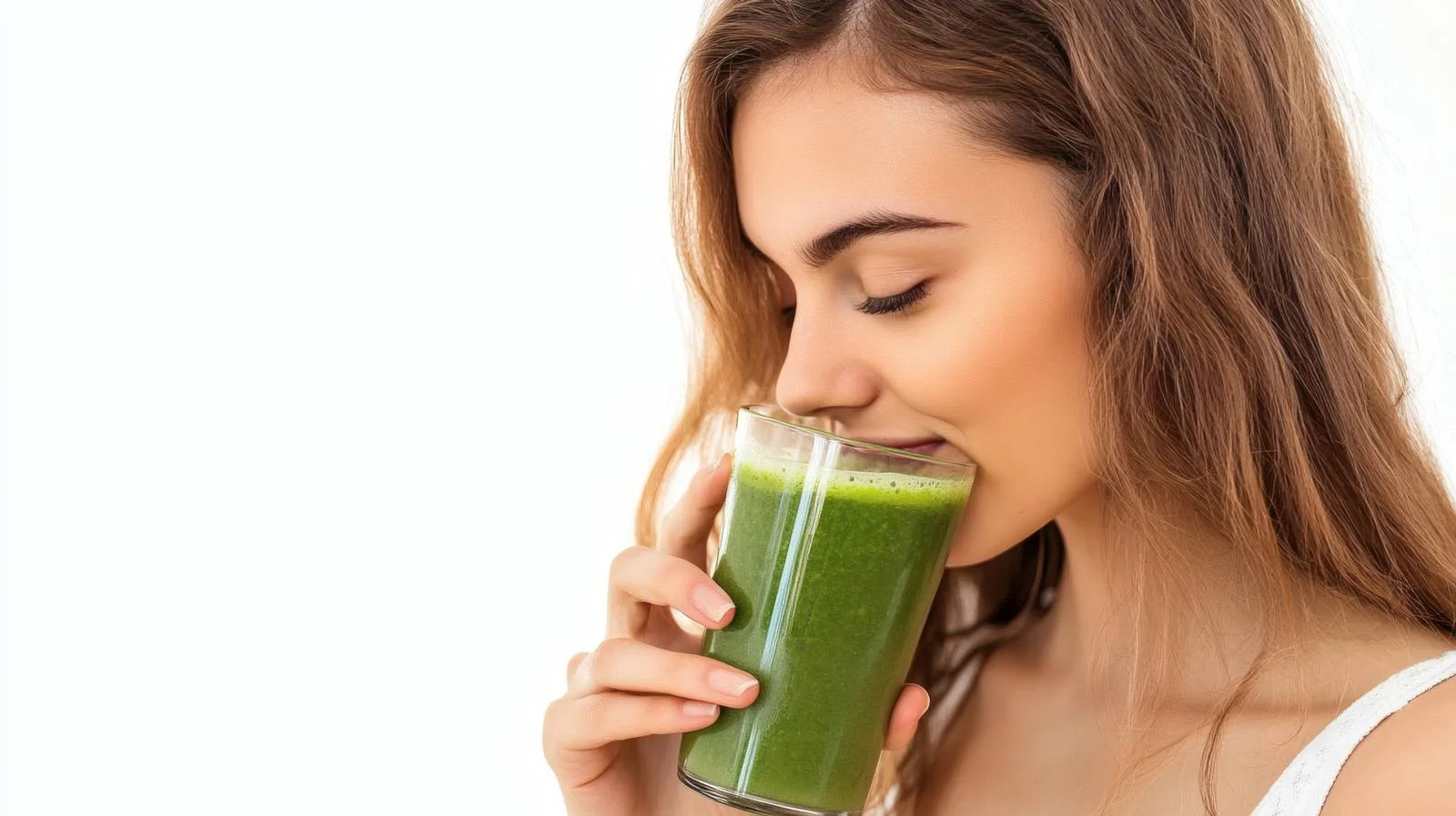 Woman enjoying fresh green smoothie isolated — free download from Dotvec