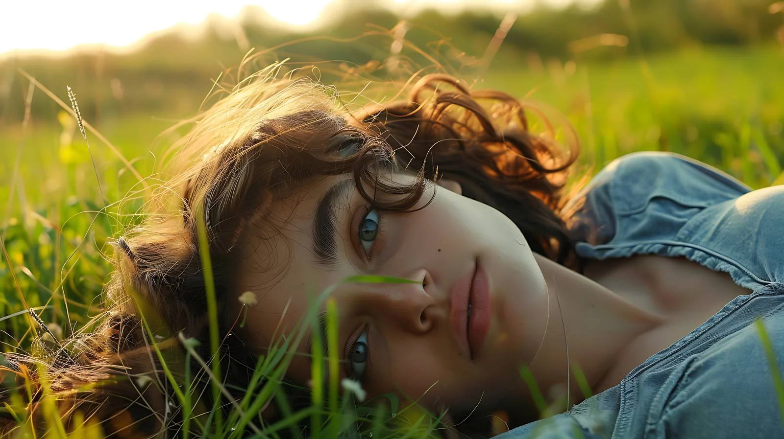 Serene woman relaxing on lush grass — free download from Dotvec