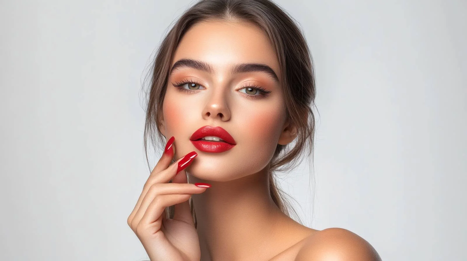 Elegant Female Applying Lipstick on White Background — free download from Dotvec