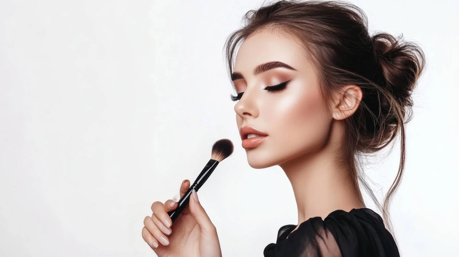 Elegant young lady with makeup brush — free download from Dotvec