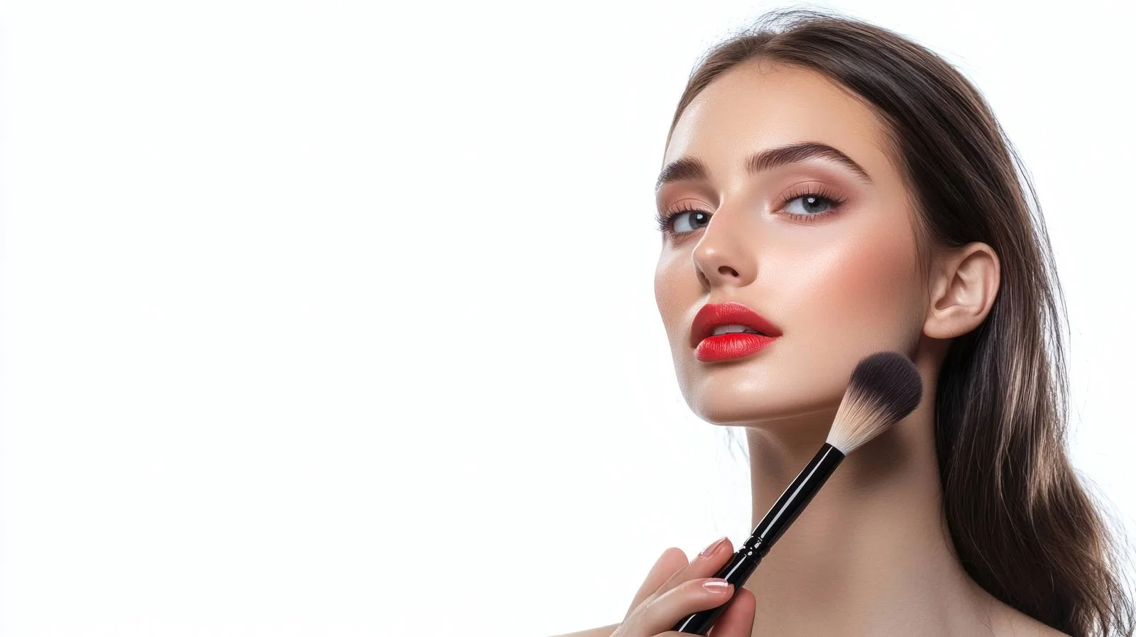 Elegant lady applying makeup with brush — free download from Dotvec