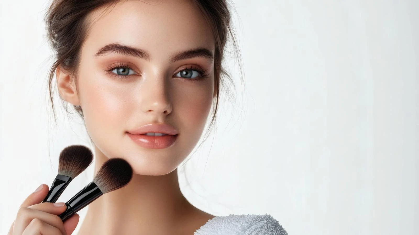 Elegant Young Woman Applying Makeup Brush — free download from Dotvec