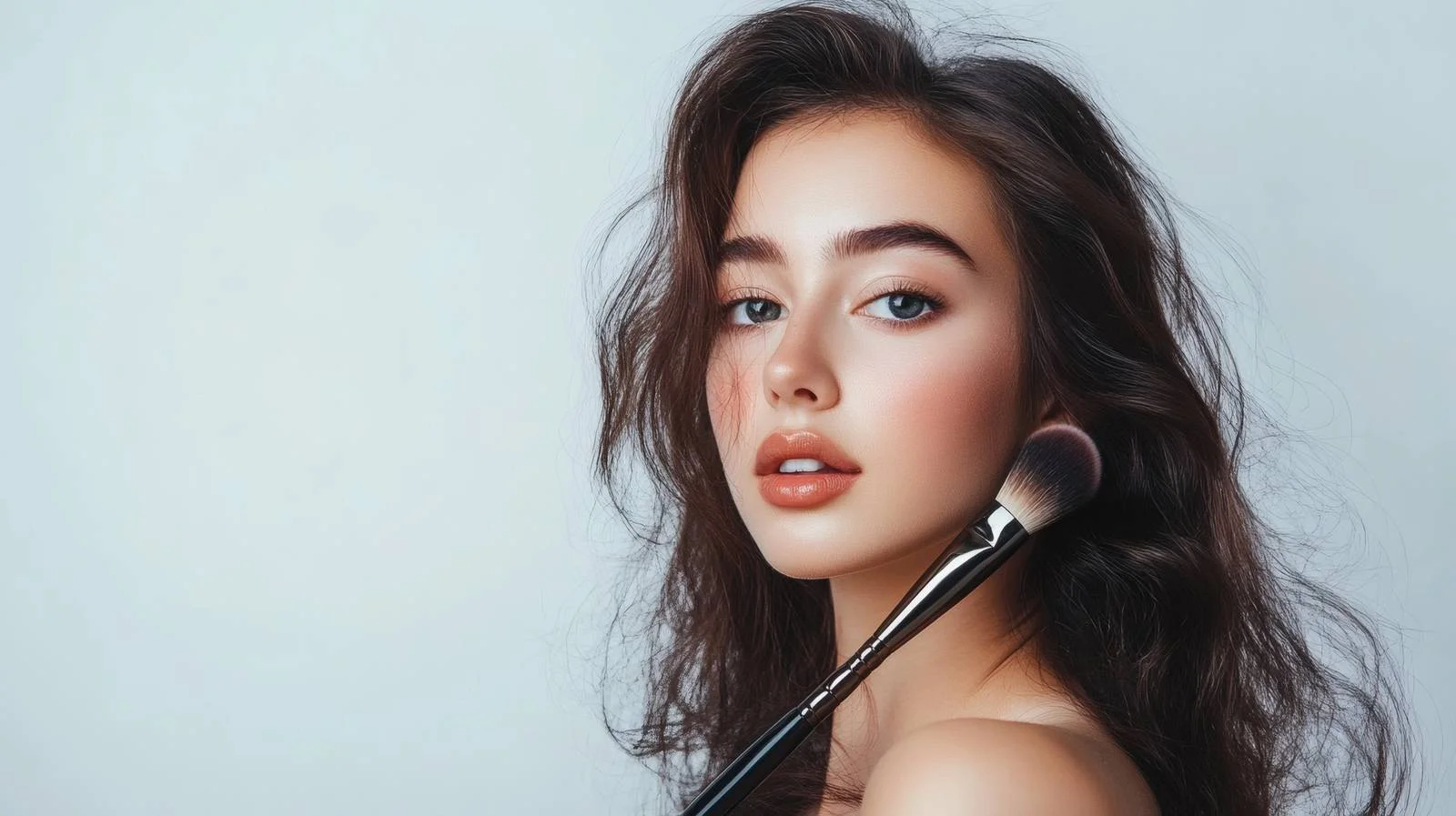 Elegant woman applying makeup on white background — free download from Dotvec