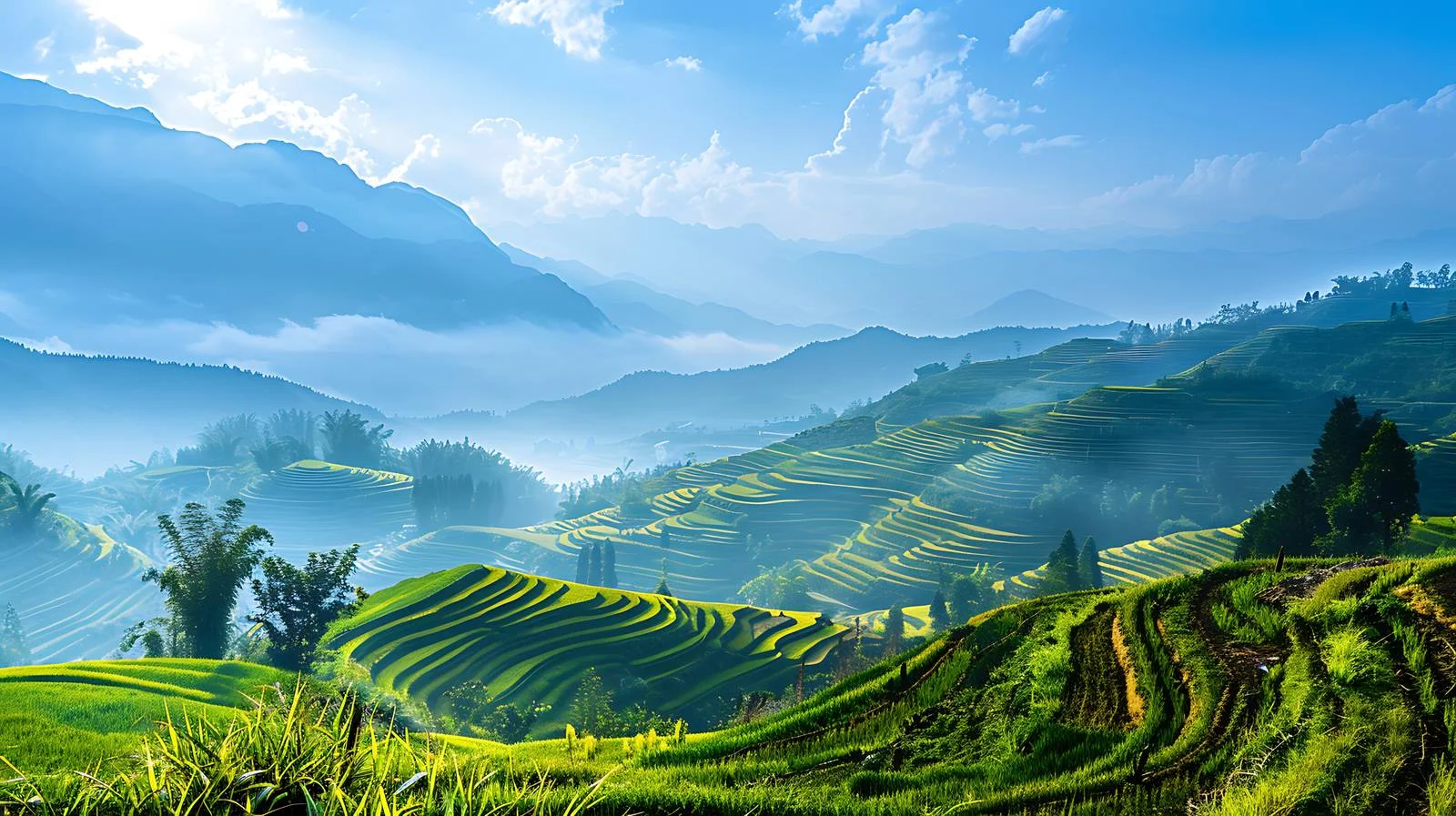 Serene Nanuo Towns Morning Terraced Fields — free download from Dotvec