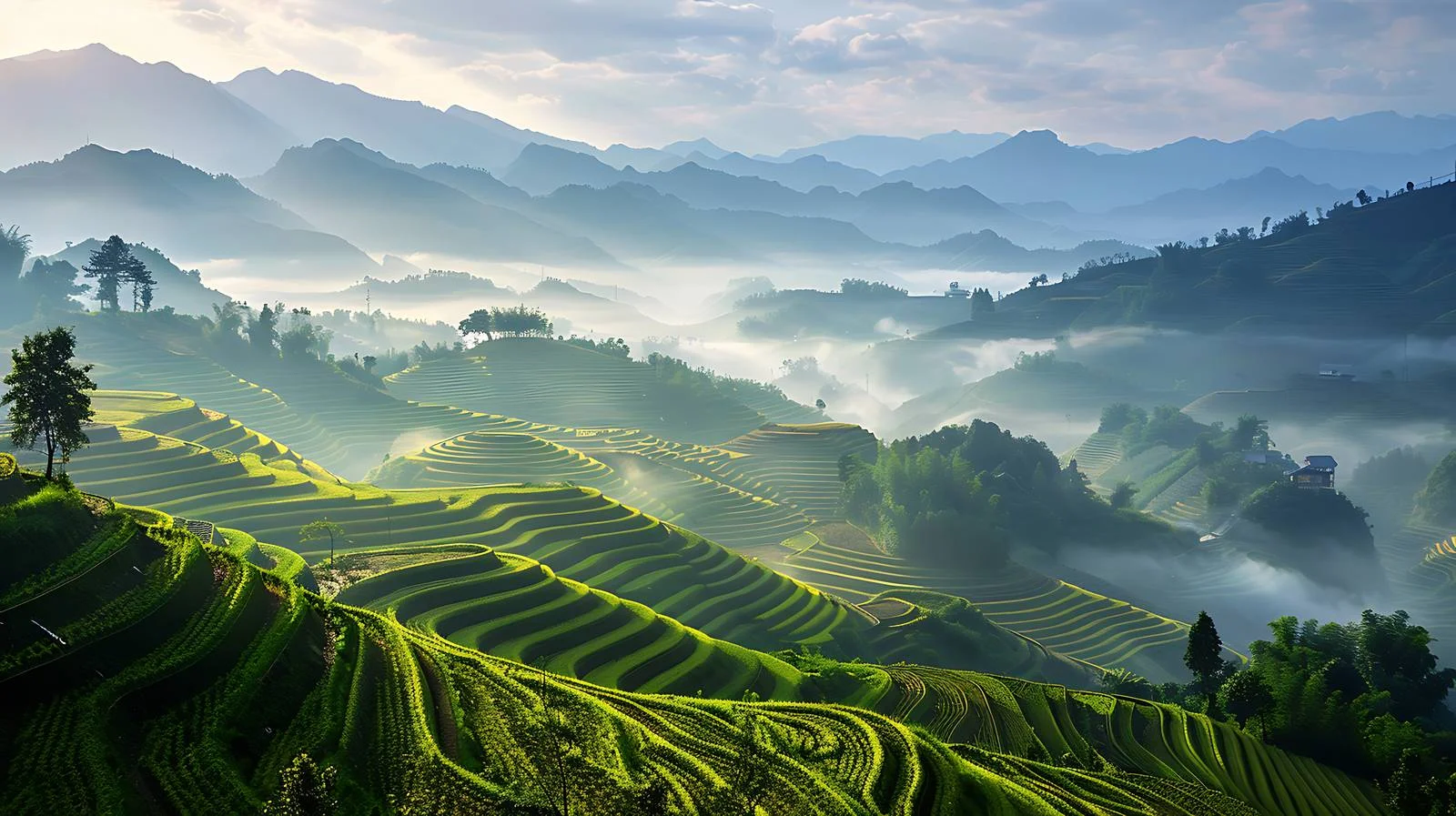 Scenic Nanuo Towns at Morning Light – free terraced fields image from Dotvec