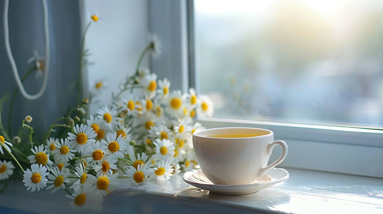 Chamomile Tea Cup by Sunlit Window — free download from Dotvec
