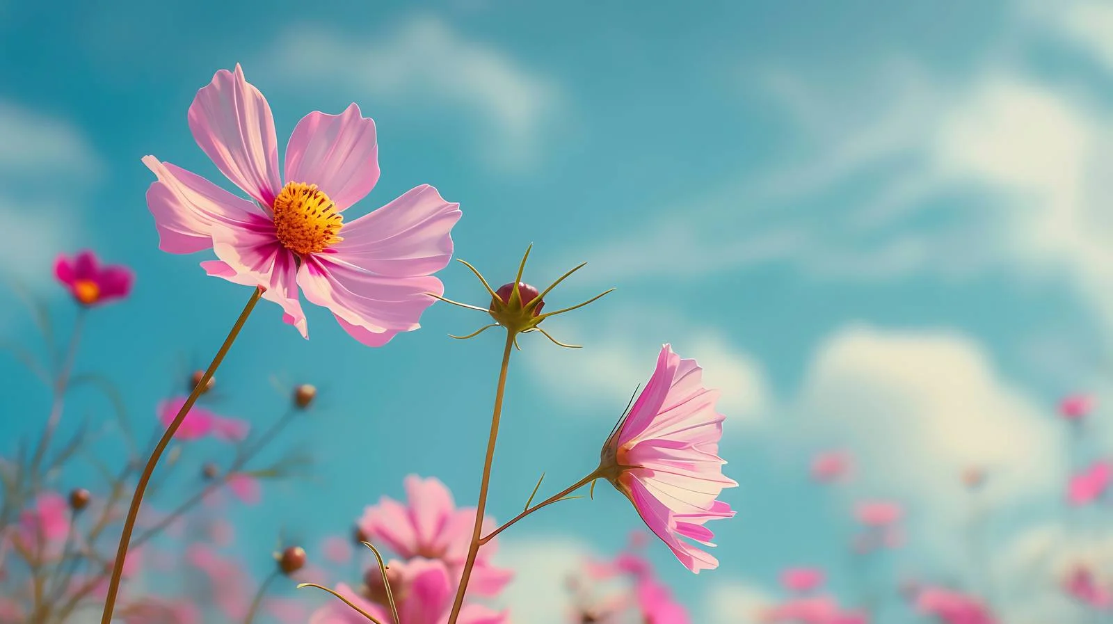 Vibrant Cosmos Flower Under Blue Sky — free download from Dotvec