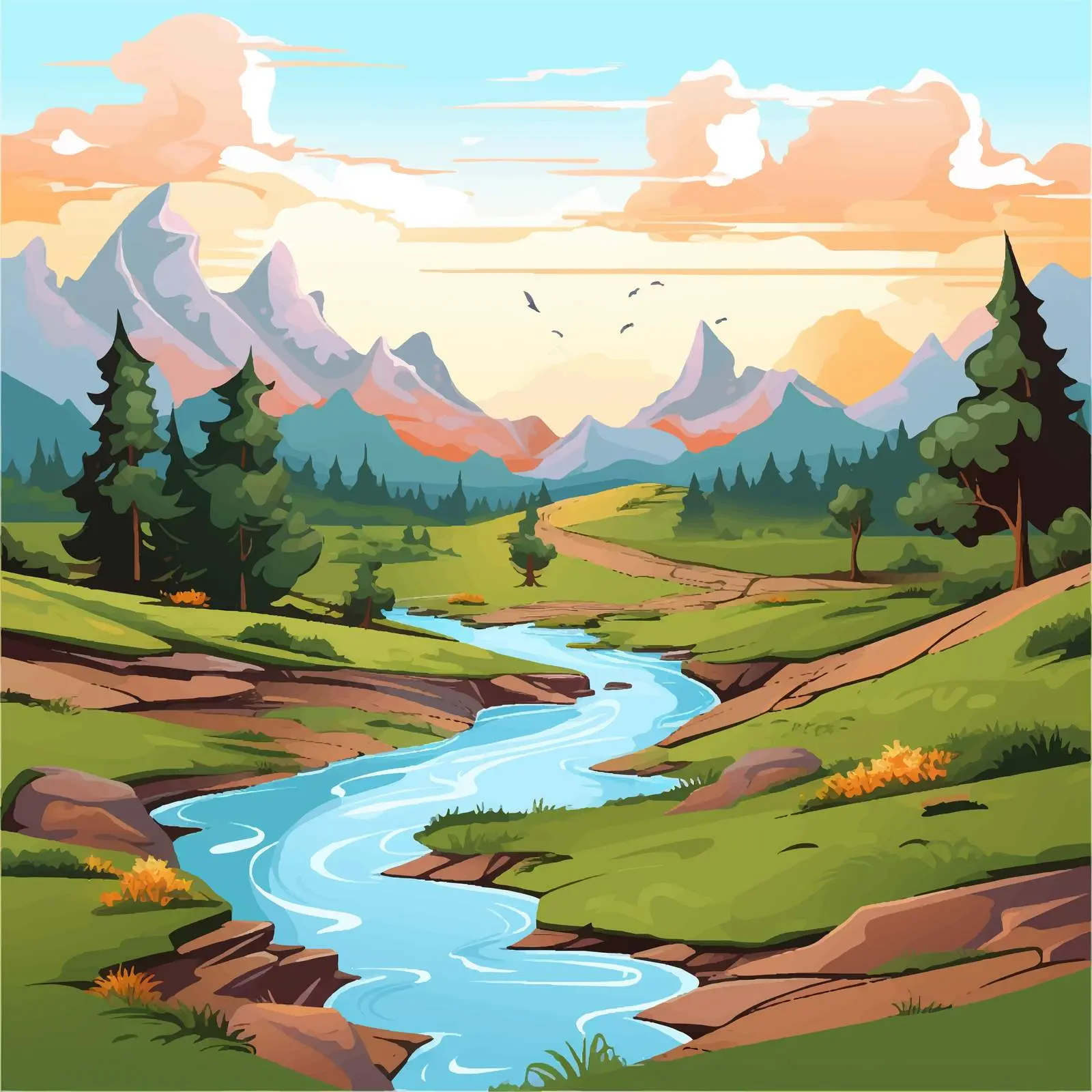 Beautiful Nature Landscape Illustration Vector Art — free download from Dotvec