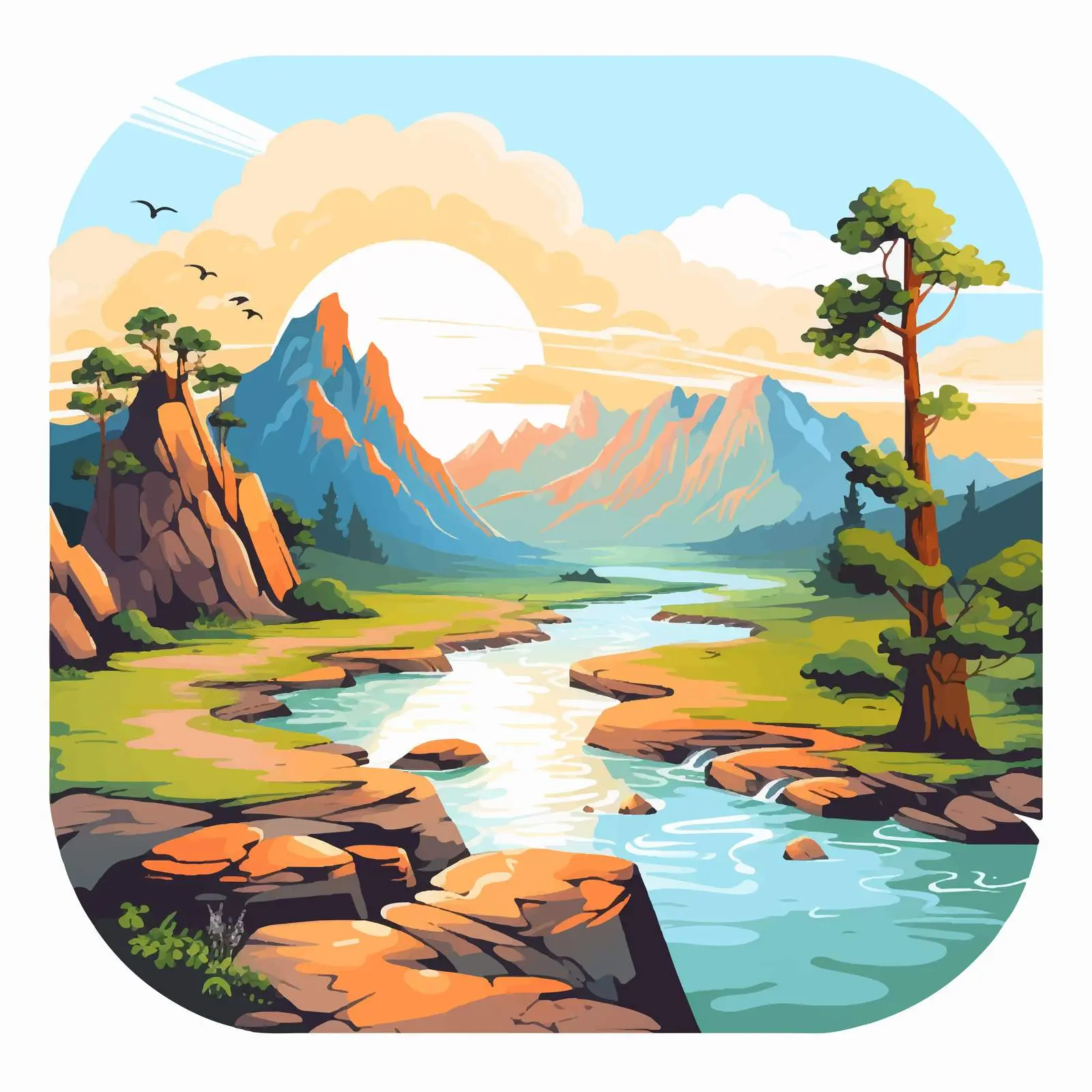 Beautiful Nature Landscape Vector Illustration — free download from Dotvec