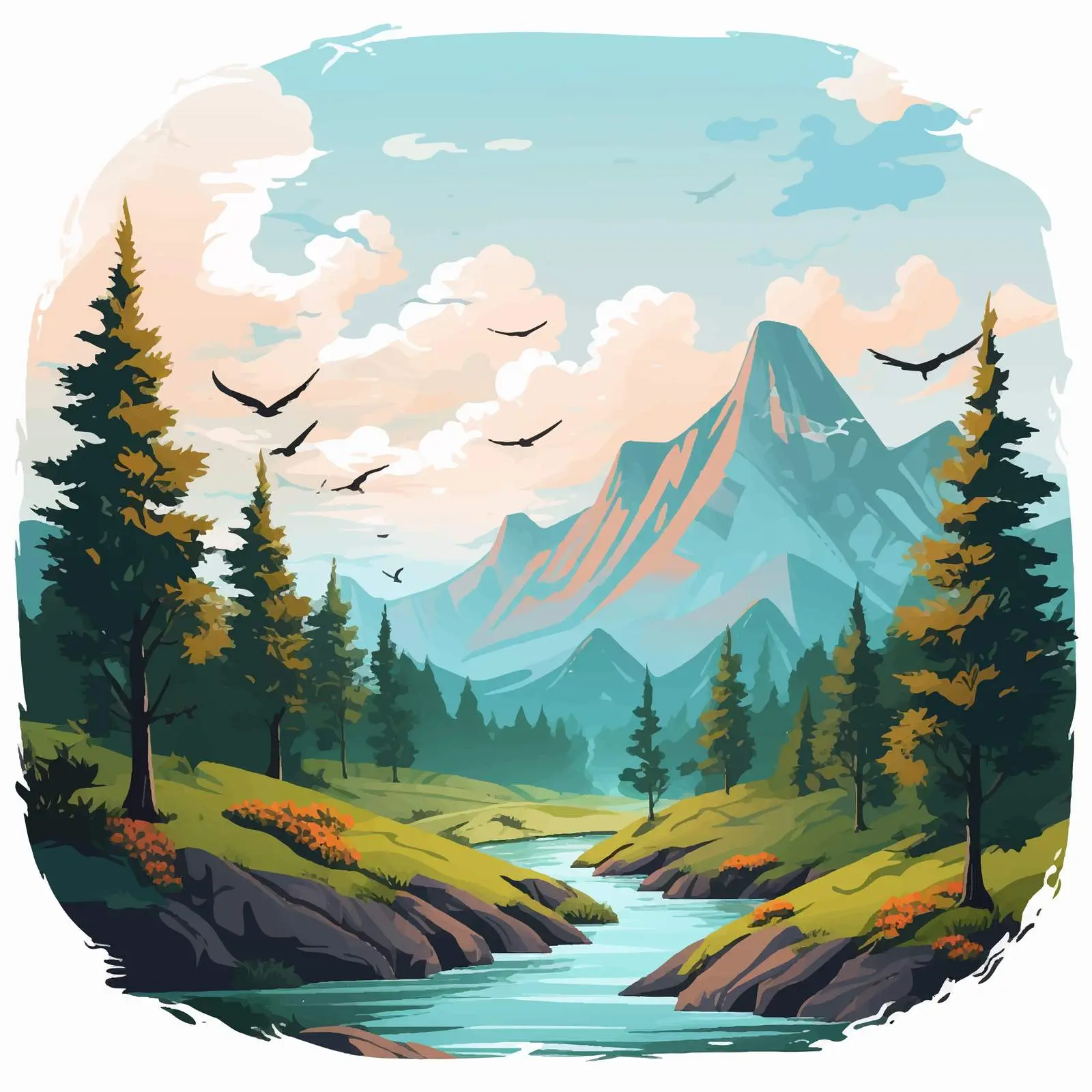 Beautiful Nature Landscape Illustration Vector Art — free download from Dotvec