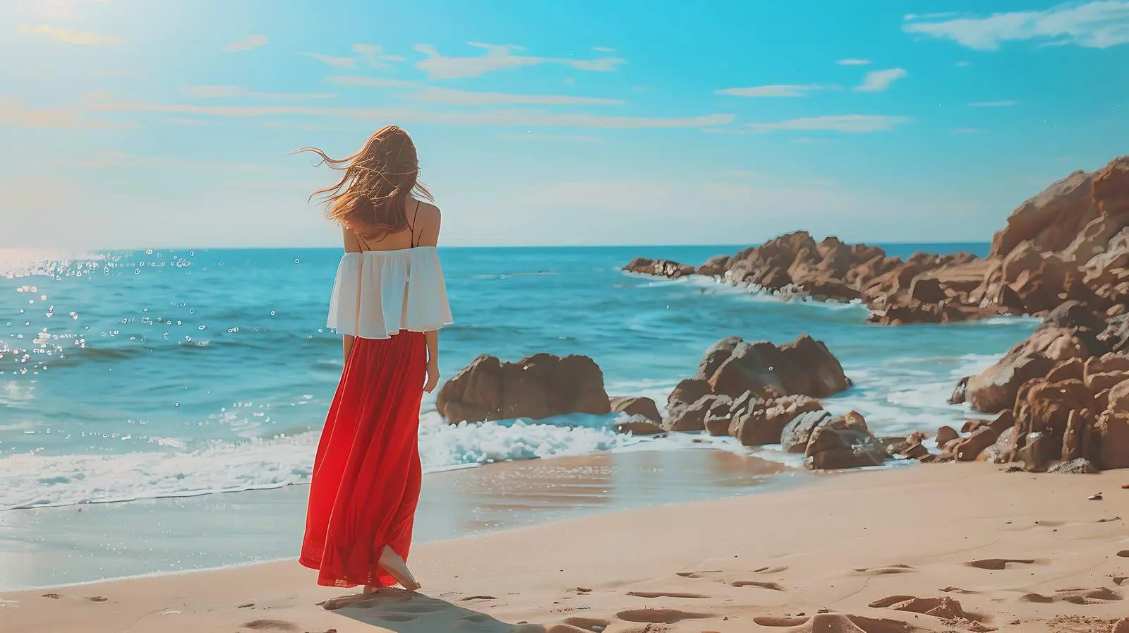 Young Woman in Red Skirt and White Shirt – free confident image from Dotvec