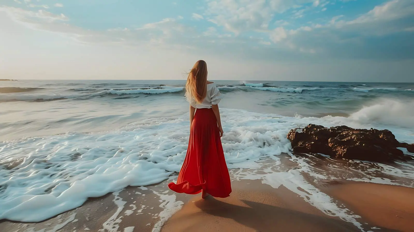 Young Woman in Red Skirt and White Shirt – free confident image from Dotvec