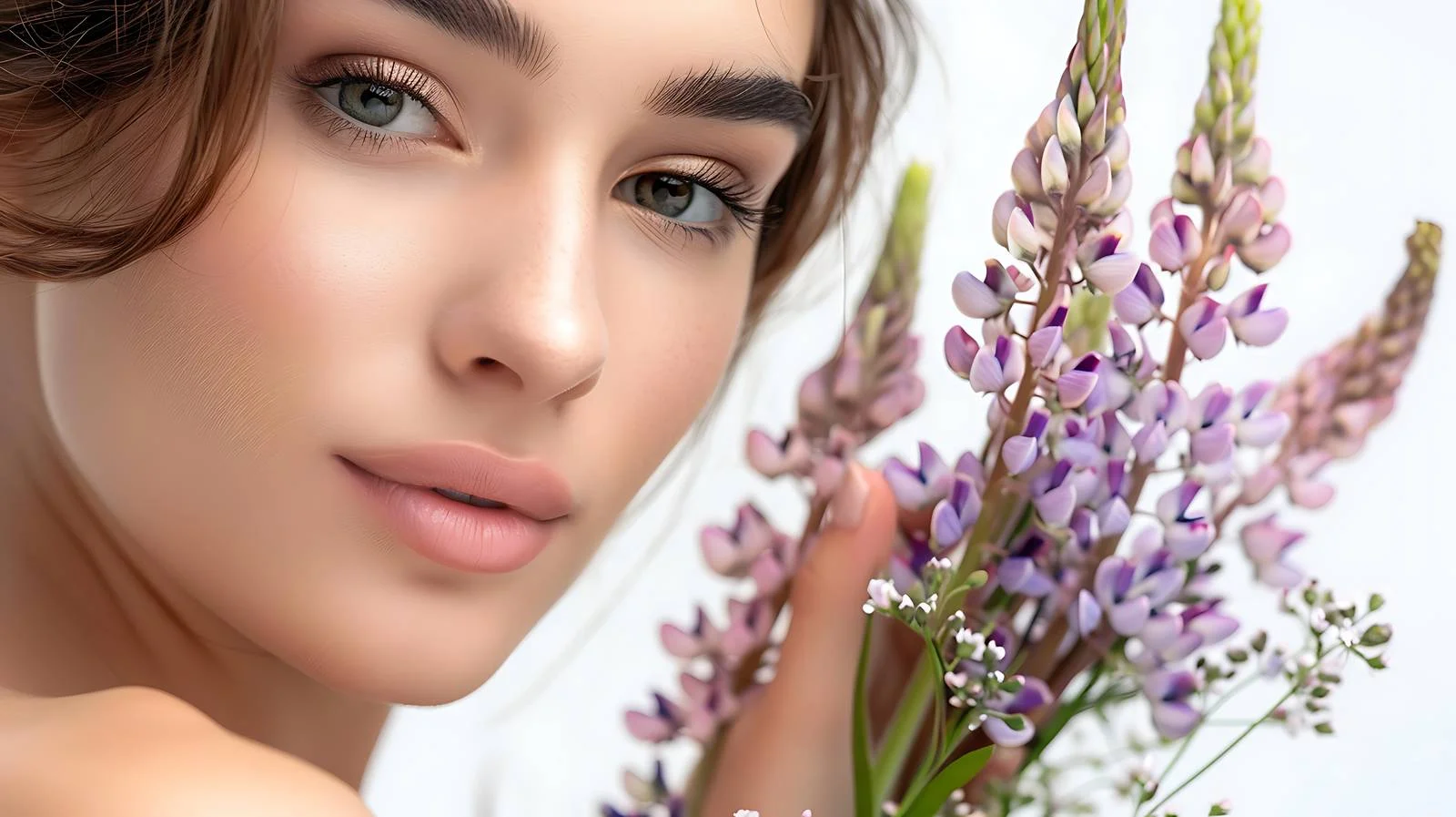 Captivating Woman Holding Lupine Bouquet Outdoors — free download from Dotvec