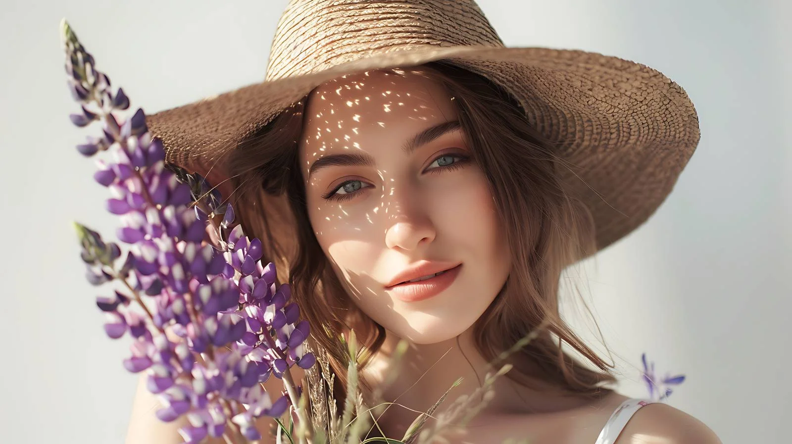 Elegant Young Lady Posing with Lupine Bouquet — free download from Dotvec
