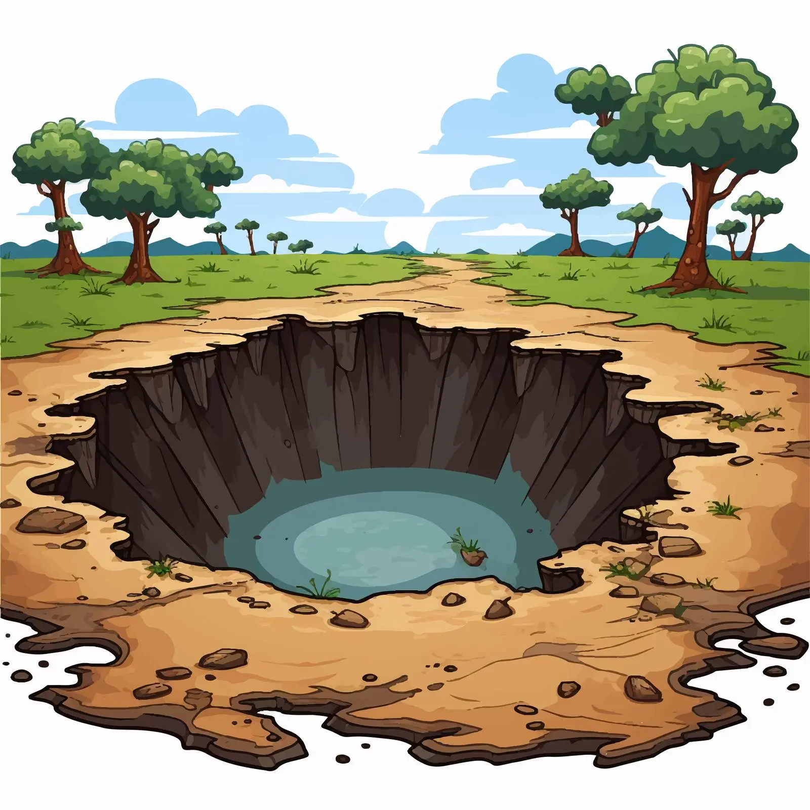 Cartoon Big Hole in the Ground Illustration – free cartoonish style image from Dotvec