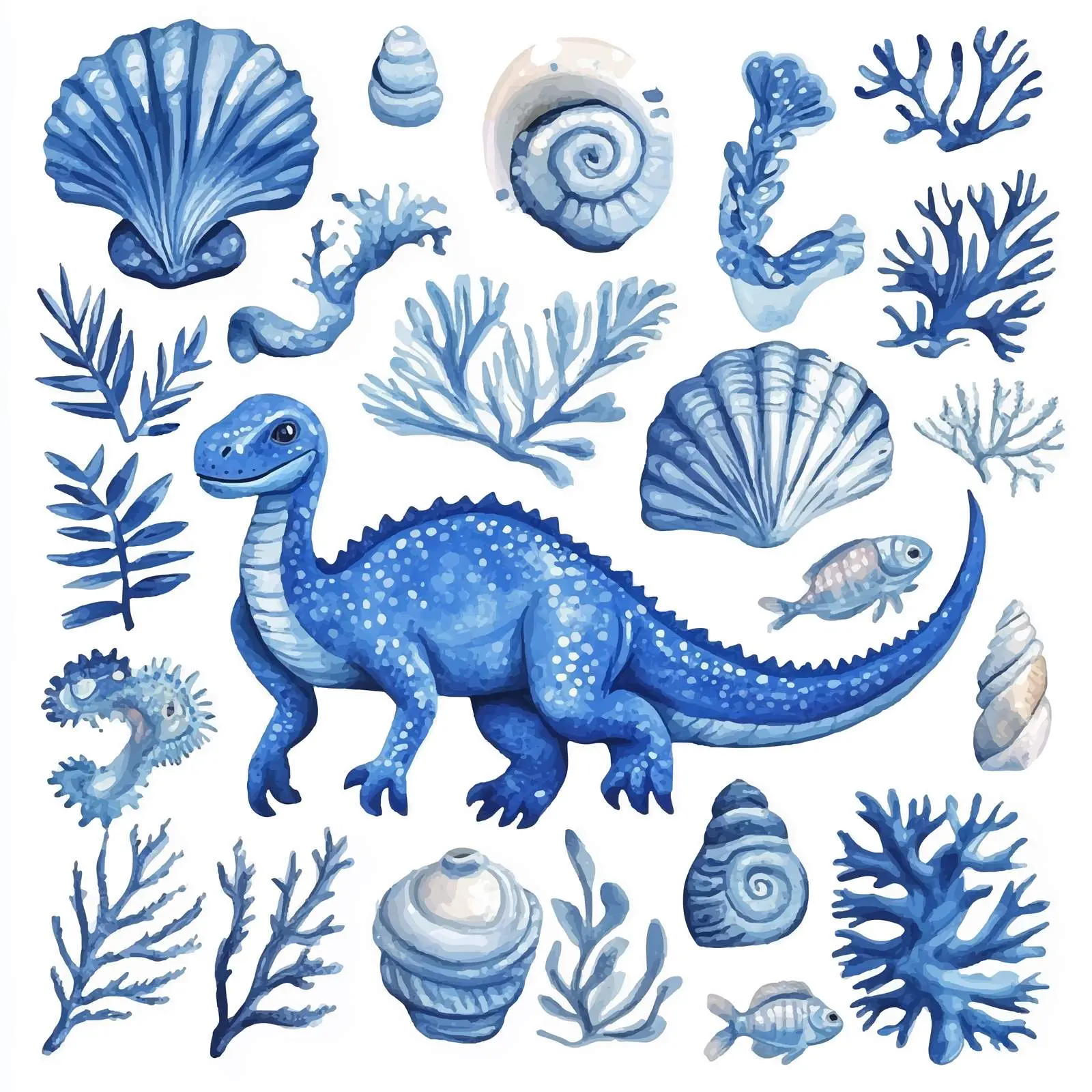 Blue Dinosaur Underwater Watercolor Vector Set — free download from Dotvec
