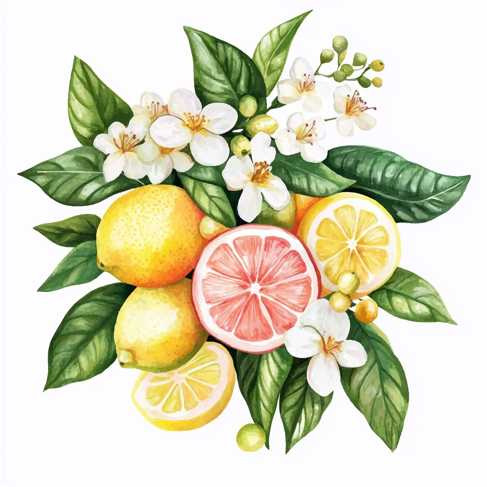 Watercolor Bouquet of Fruits and Lemon Flowers — free download from Dotvec