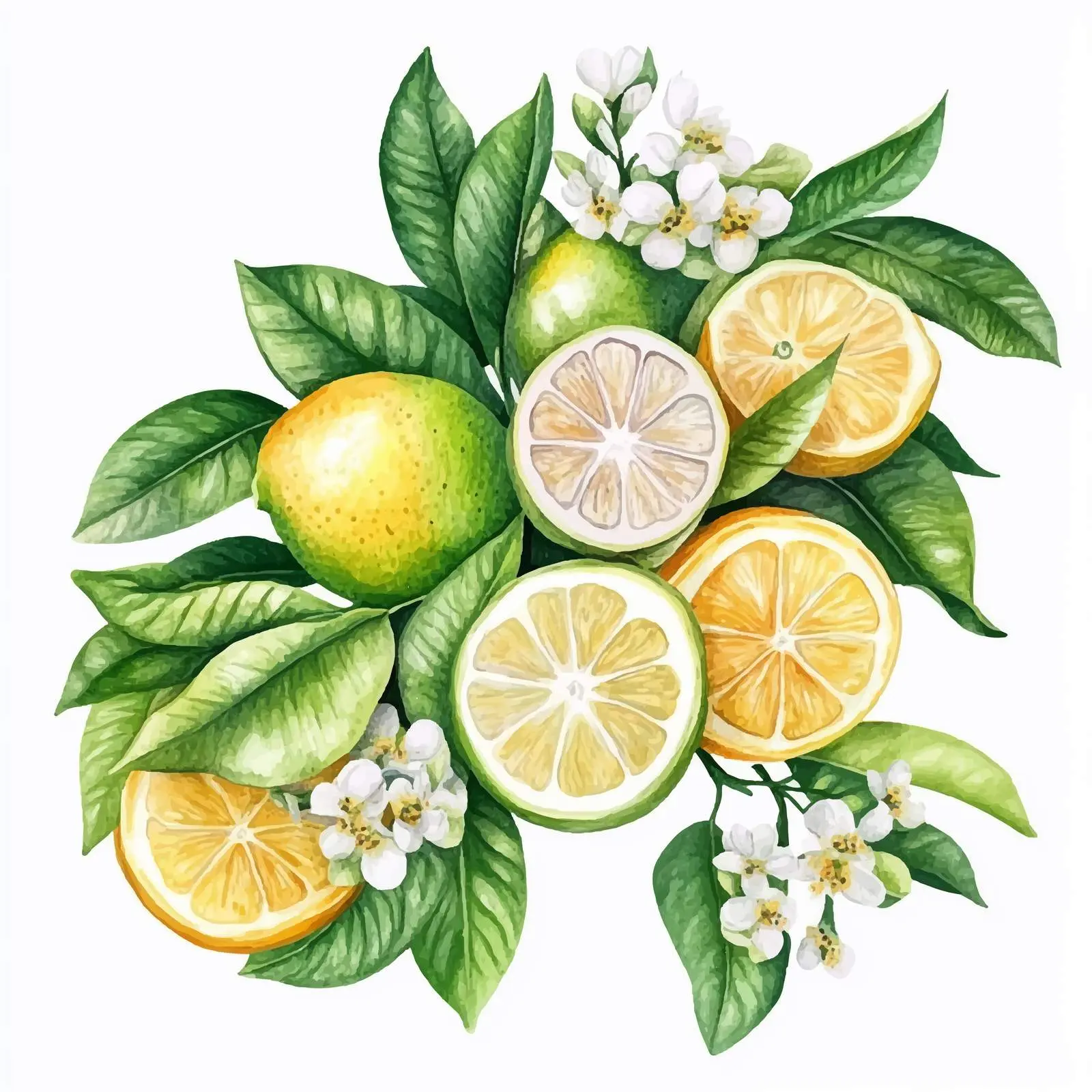 Watercolor Bouquet of Fruits and Lemon Flowers — free download from Dotvec
