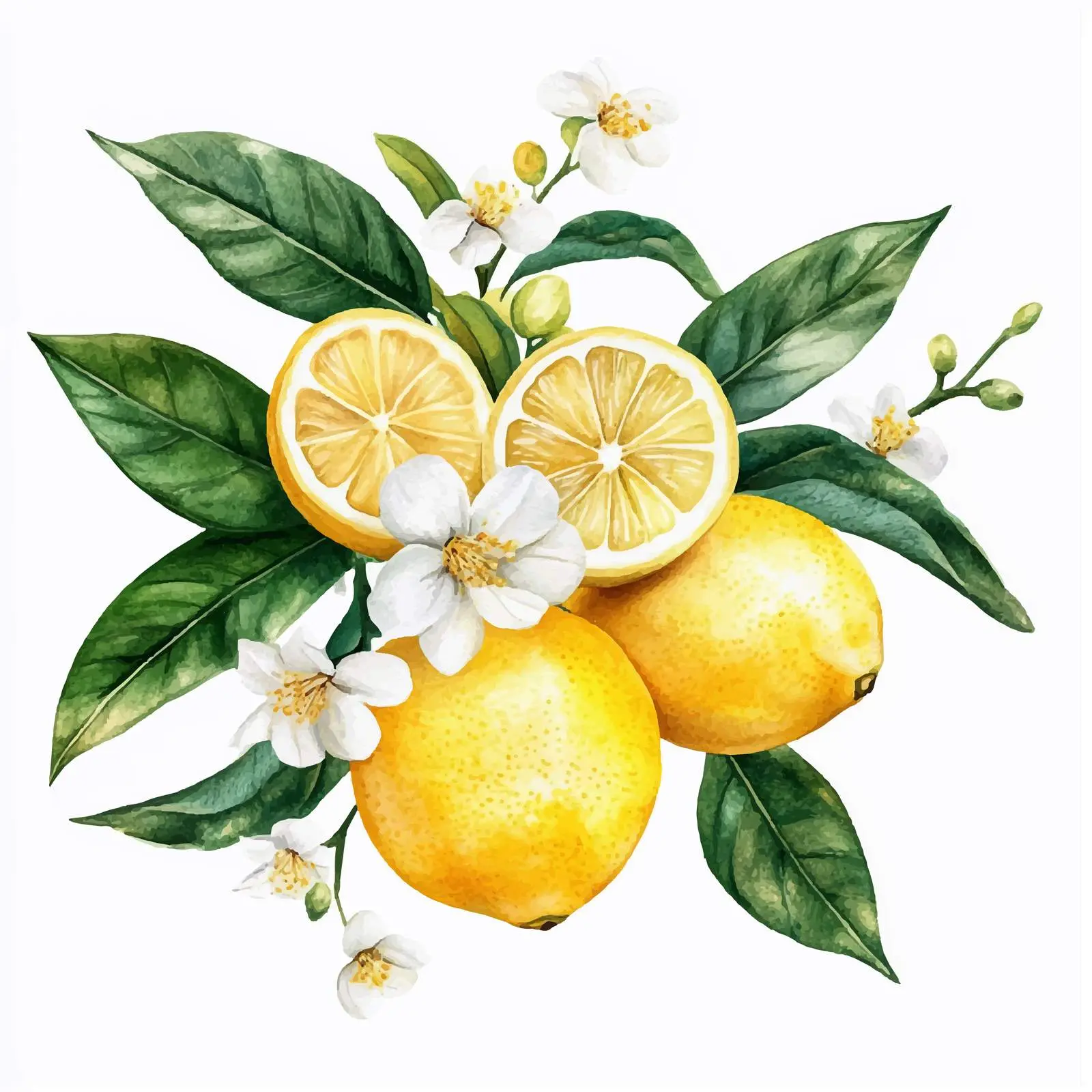 Watercolor Bouquet of Fruits and Lemon Flowers — free download from Dotvec