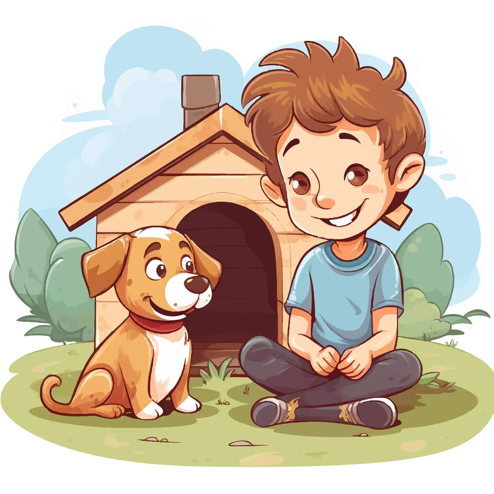 Boy and His Dog by Doghouse Vector Art — free download from Dotvec