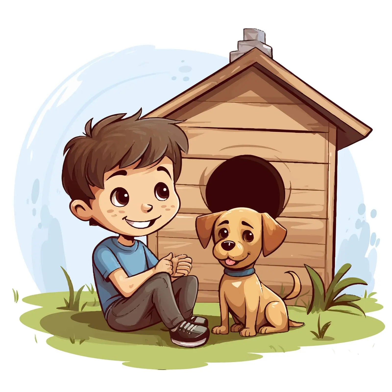 Boy and Dog Near Doghouse Cartoon Vector — free download from Dotvec