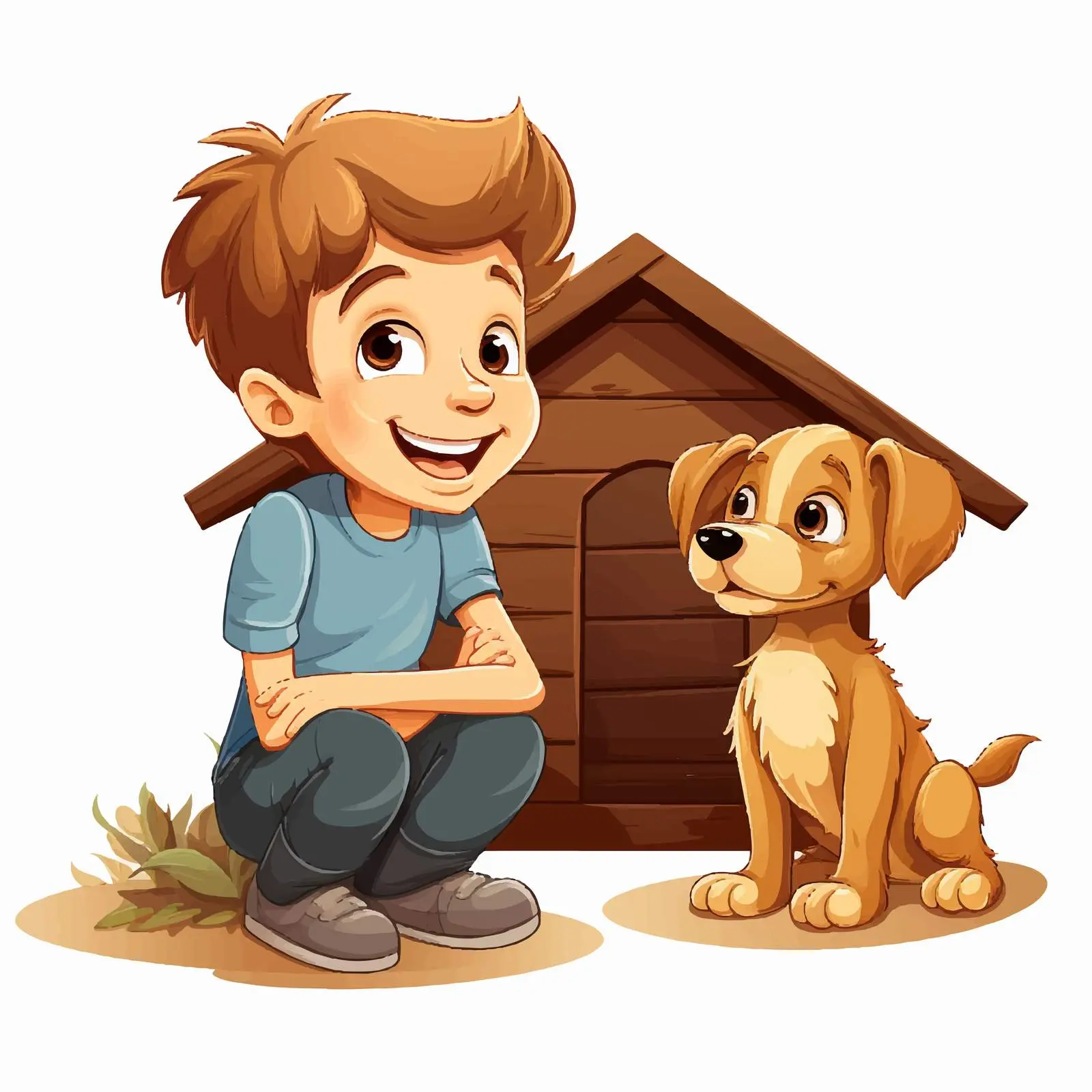 Boy and Dog by Doghouse Cartoon Vector — free download from Dotvec