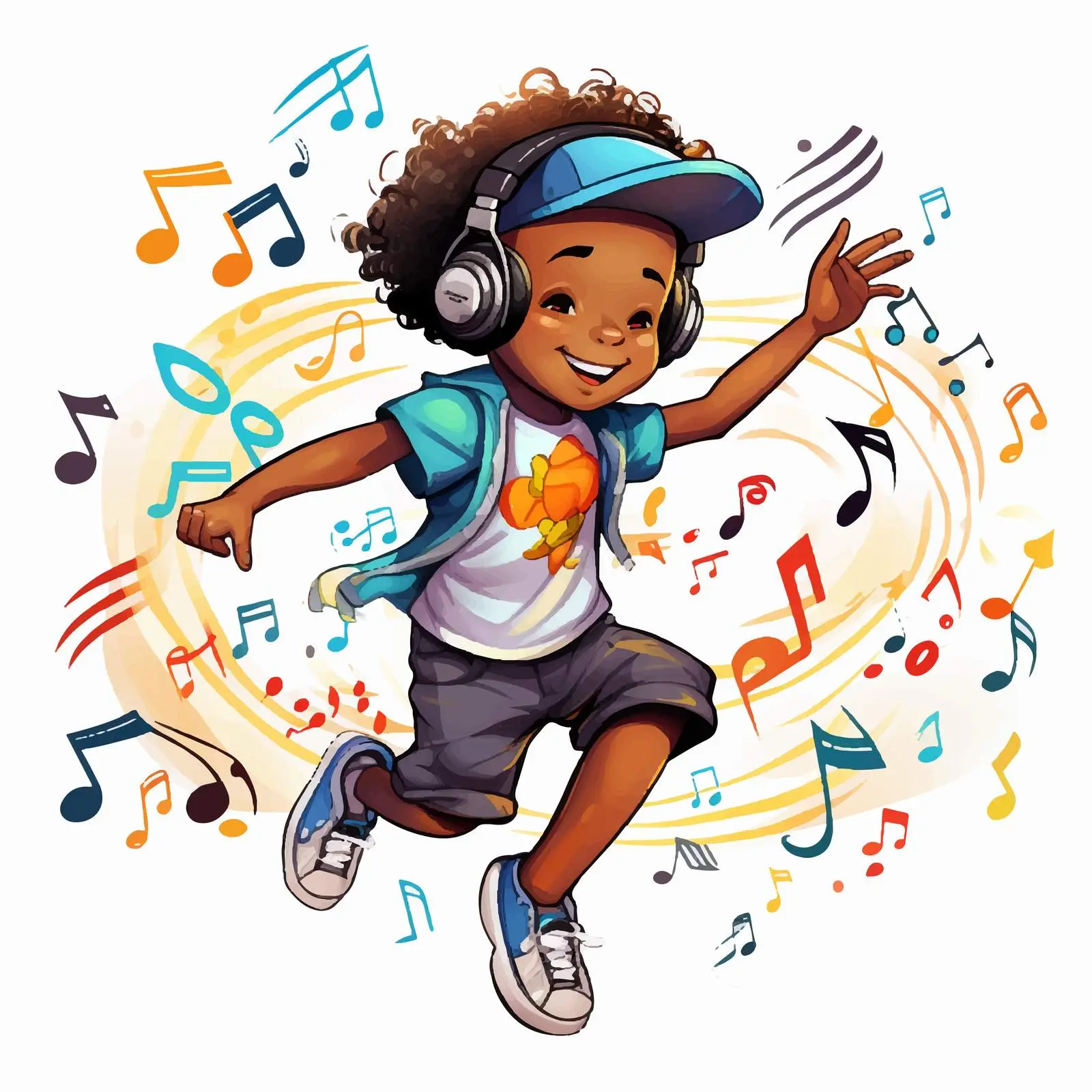 B-boy Dancing with Musical Symbols Illustration — free download from Dotvec