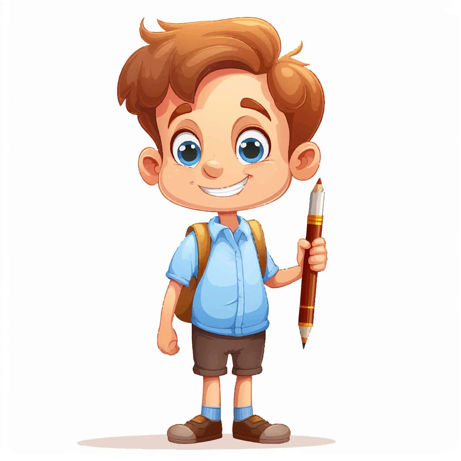 Boy Cartoon Character Holding Pencil on White Background — free download from Dotvec