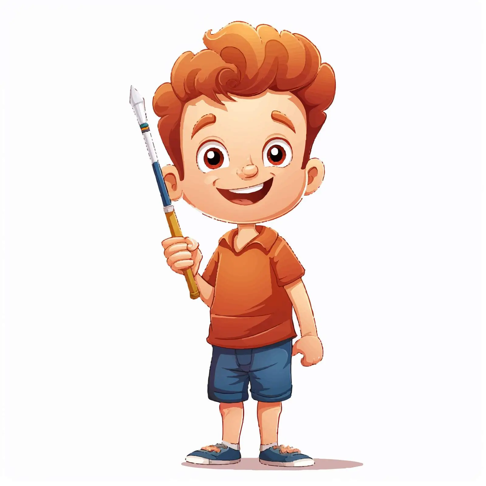 Cartoon Boy Holding Pencil on White Background – free childhood creativity image from Dotvec