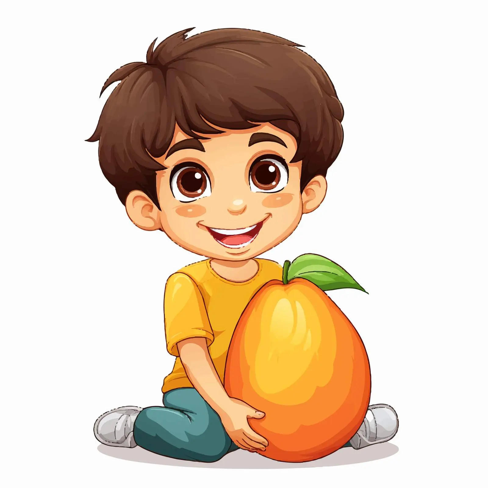 Cartoon Boy Holding Mango Fruit Illustration — free download from Dotvec