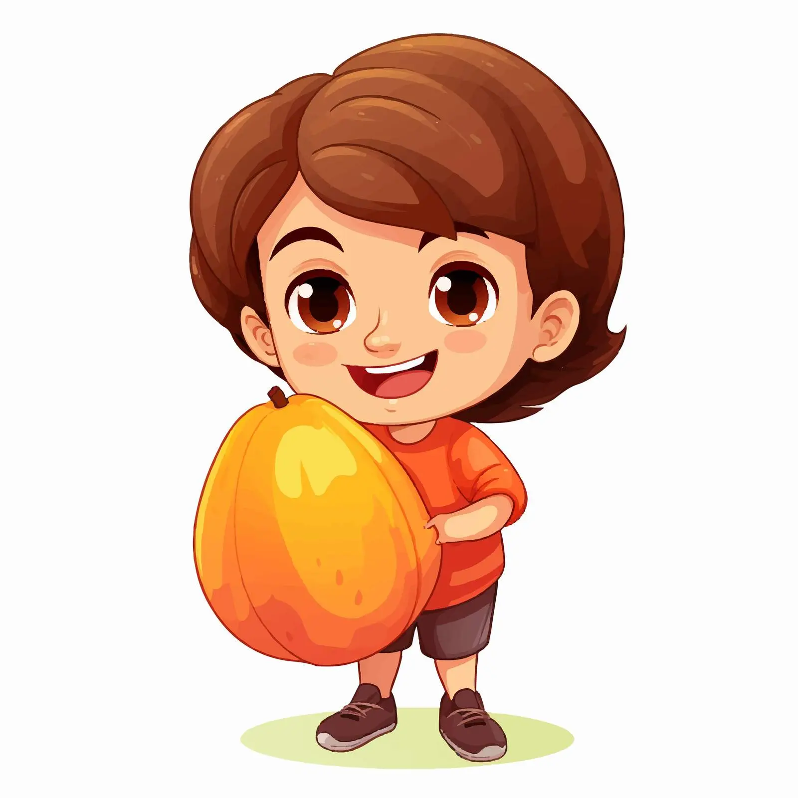 Cartoon Boy Holding Mango Fruit Illustration — free download from Dotvec