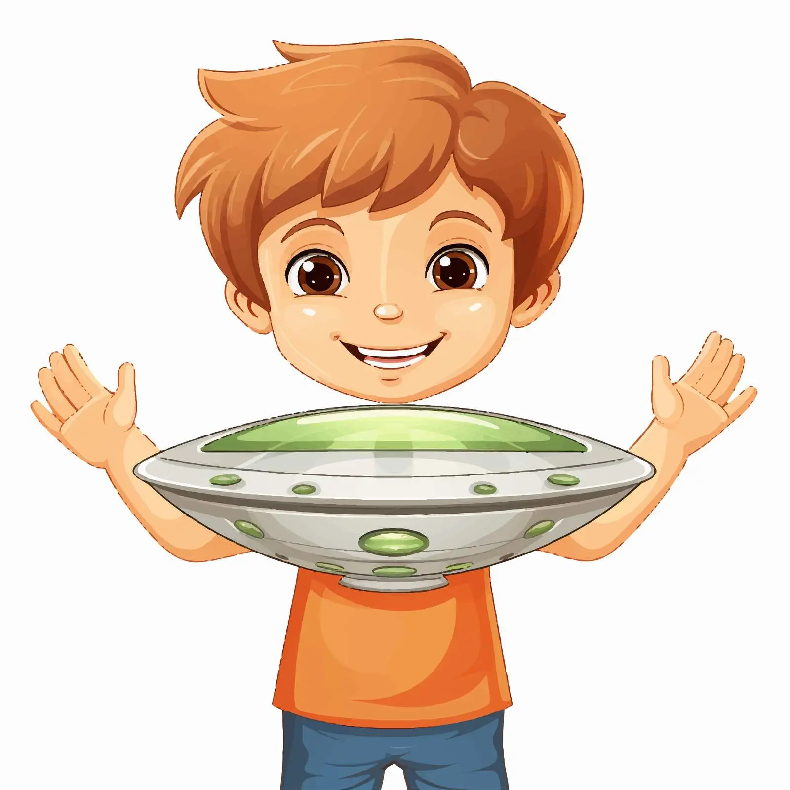 Boy Holding UFO Toy Cartoon Character — free download from Dotvec