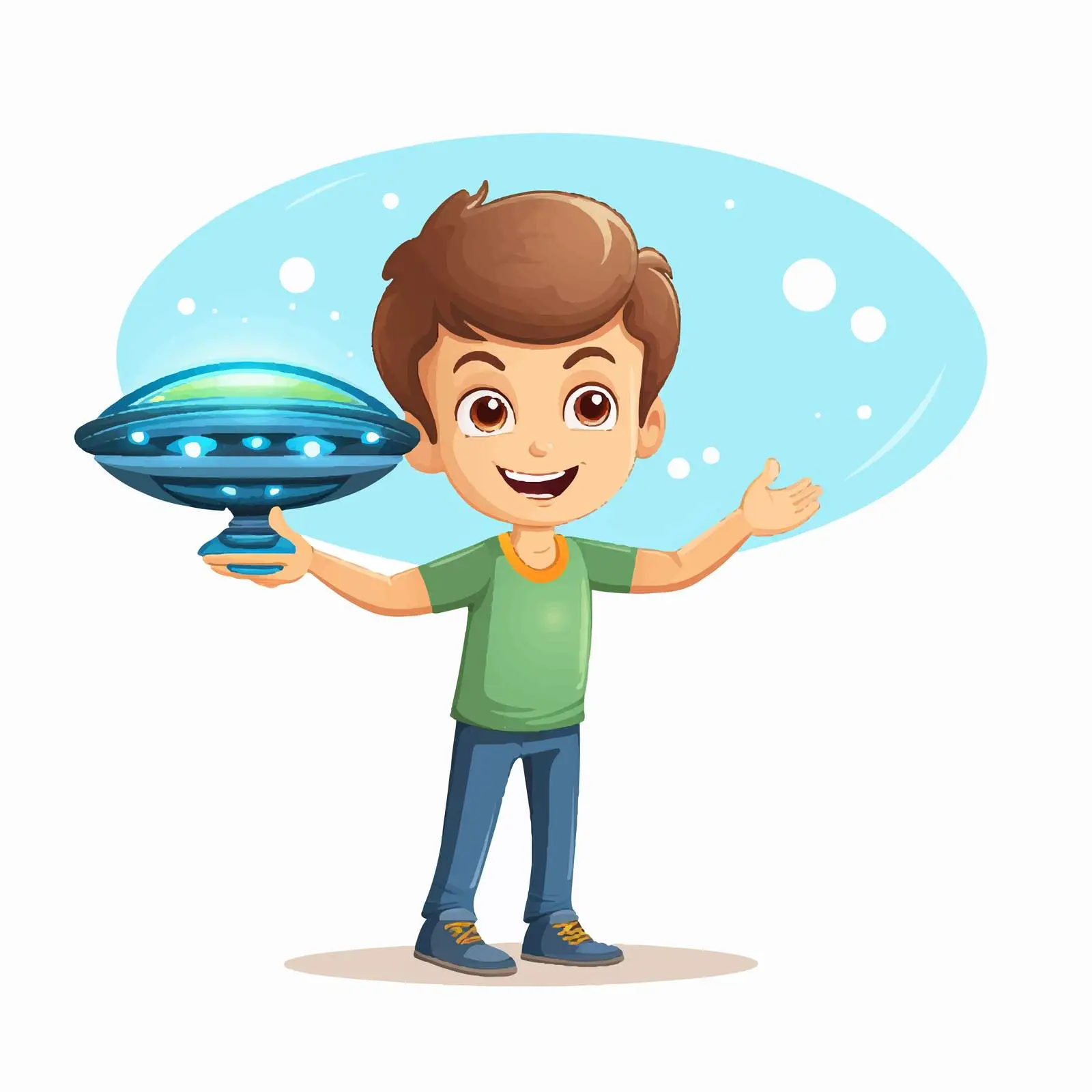Boy with UFO Toy Cartoon Character – free cartoon character design image from Dotvec