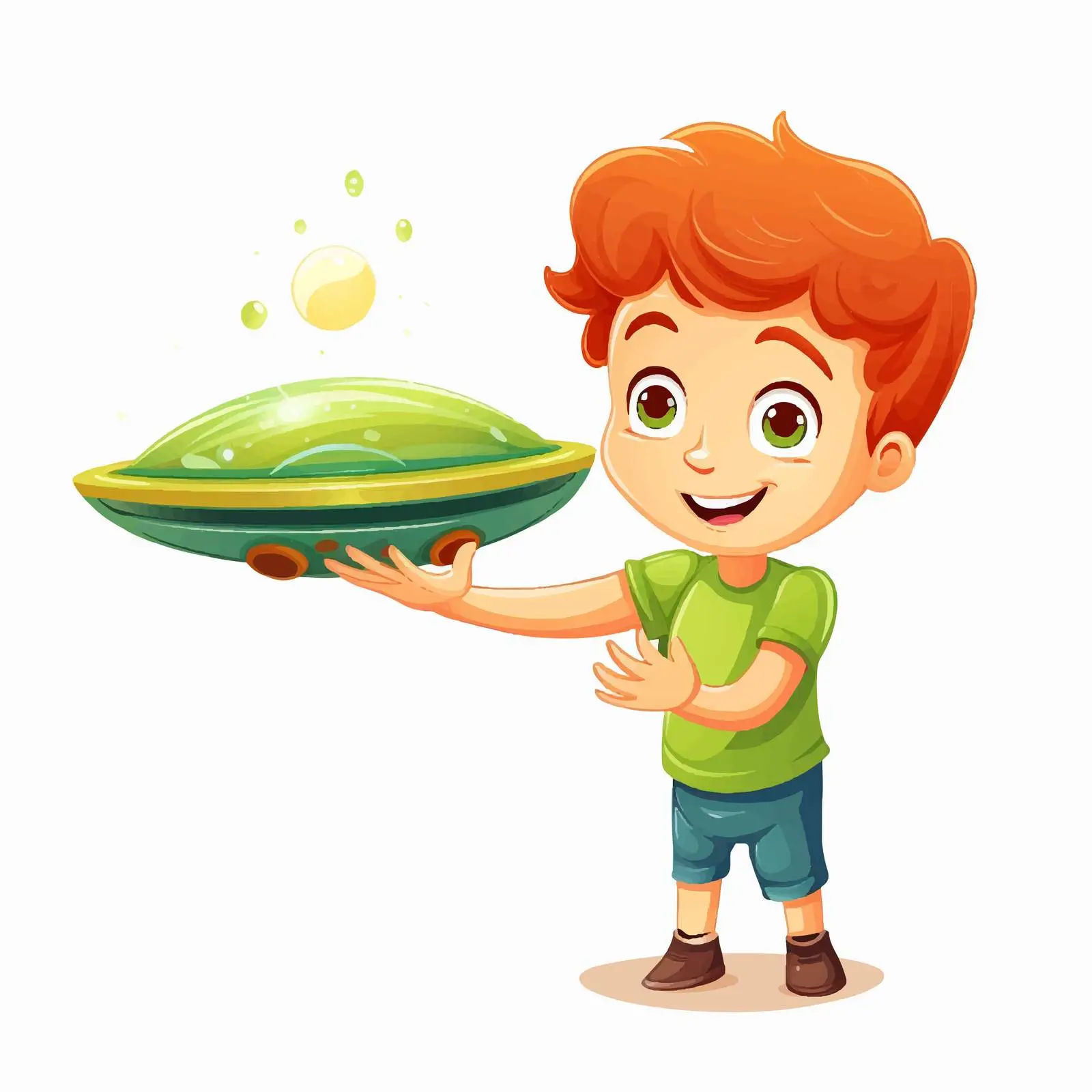 Cartoon Boy with UFO Toy Illustration — free download from Dotvec