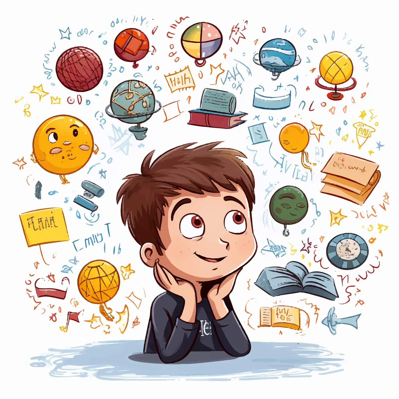 Boy Thinking Illustration with Callouts — free download from Dotvec