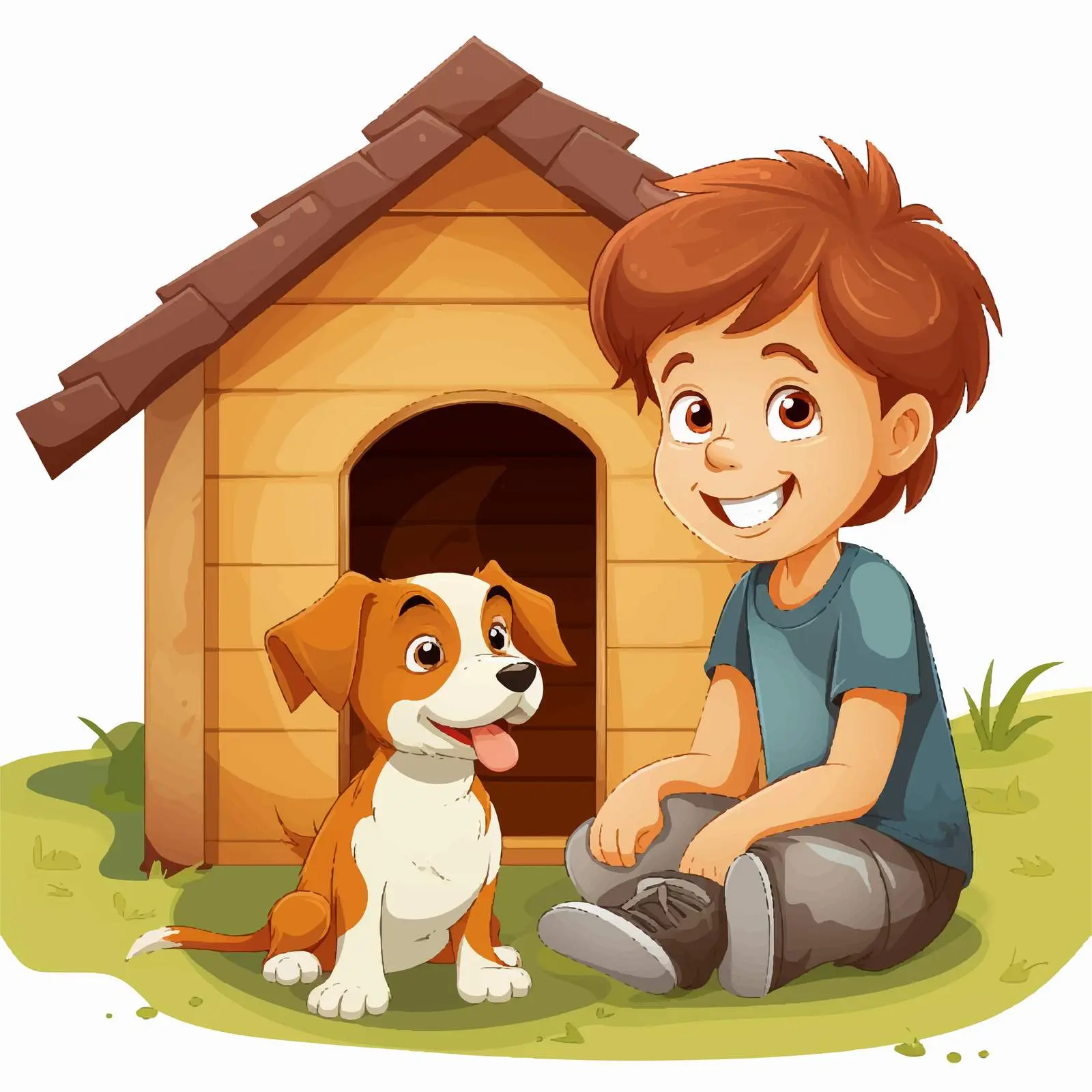 Boy and Dog Outside Doghouse Vector Illustration — free download from Dotvec