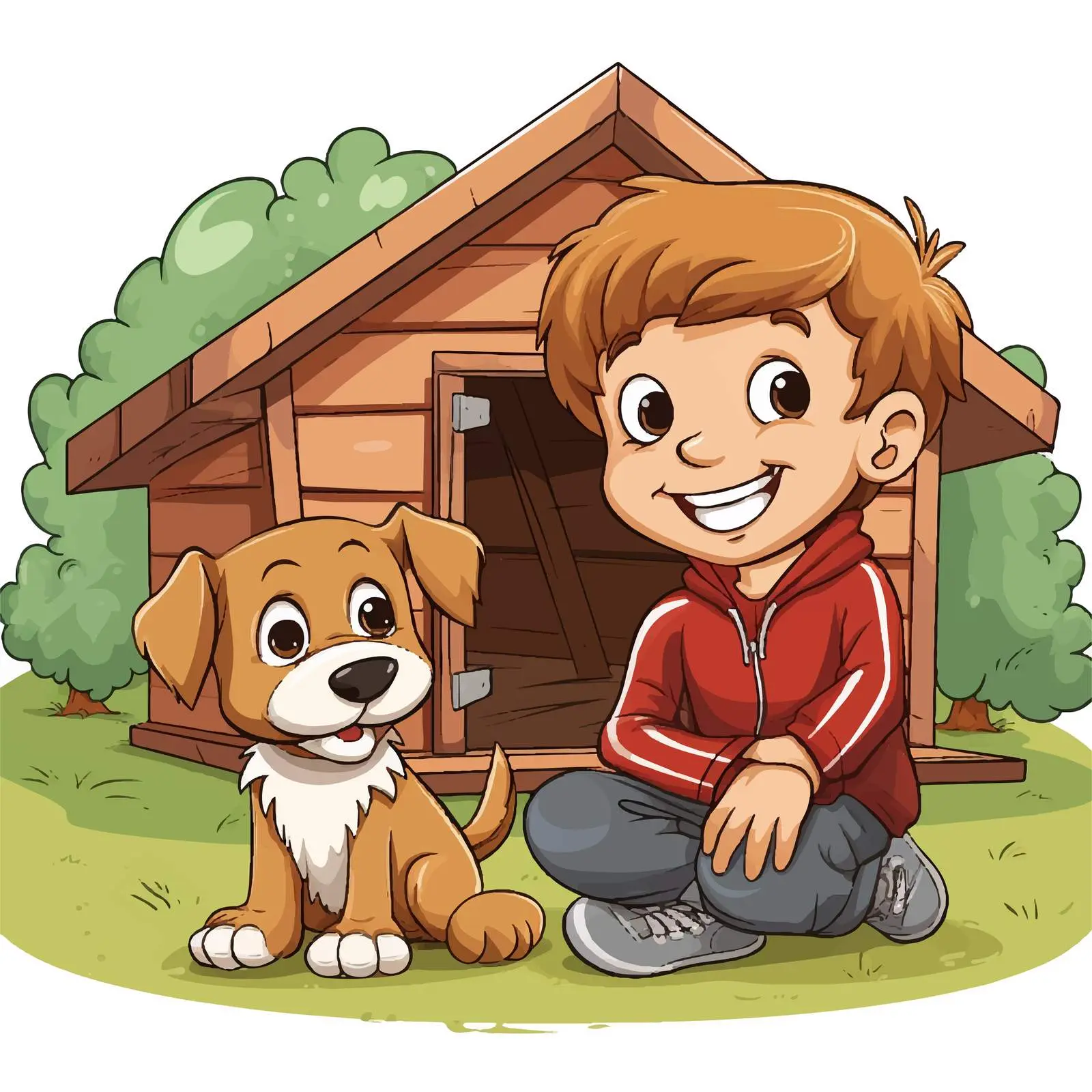 Boy Playing with Dog Near Doghouse — free download from Dotvec