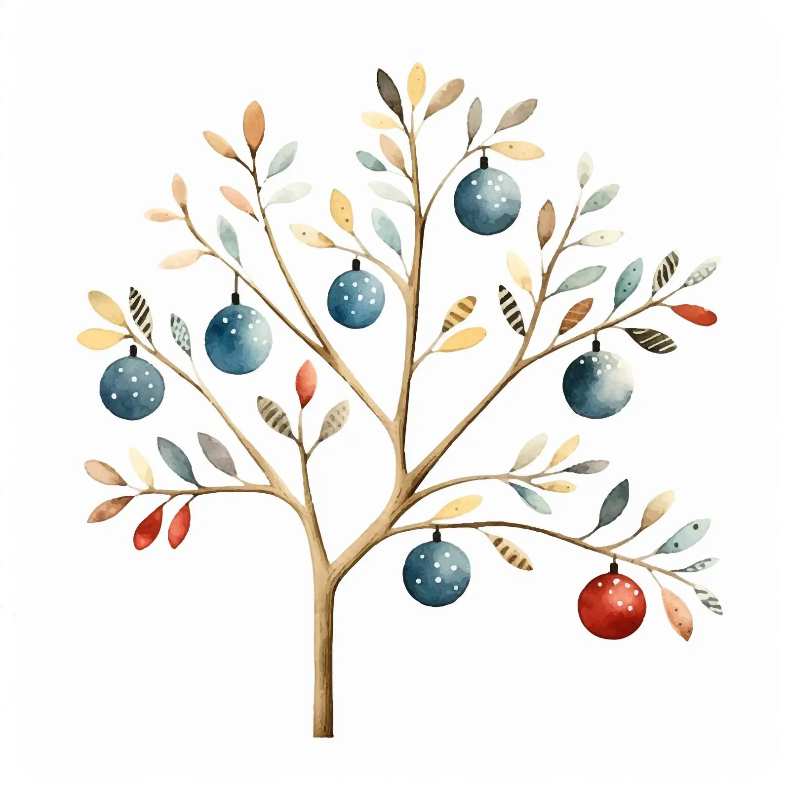 Christmas Tree Branch with Wooden Toy Ornaments — free download from Dotvec