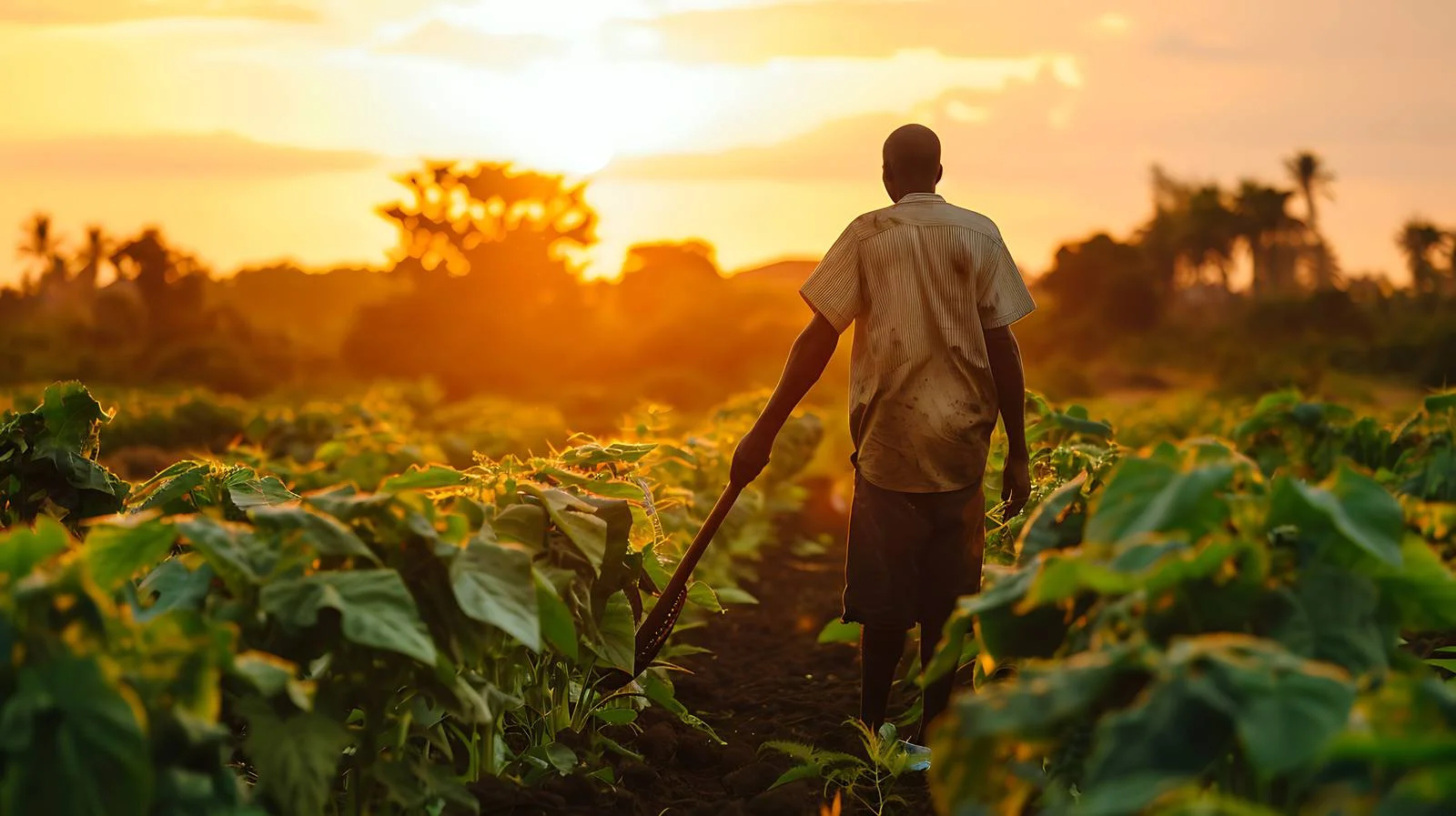 Cassava Farmer in Field Holding Hoe — free download from Dotvec