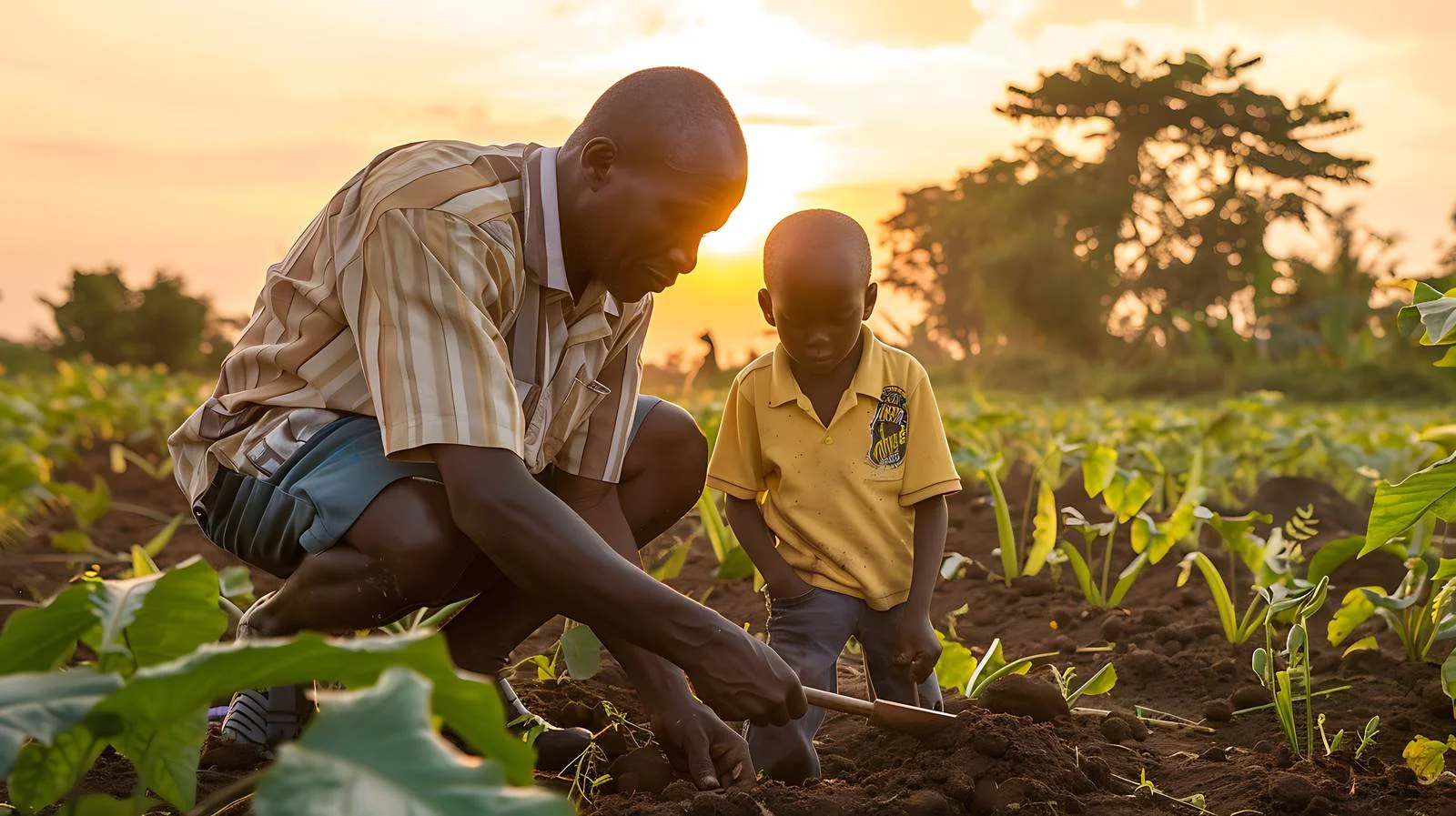 Cassava Farmer Teaching Grandson to Hold — free download from Dotvec