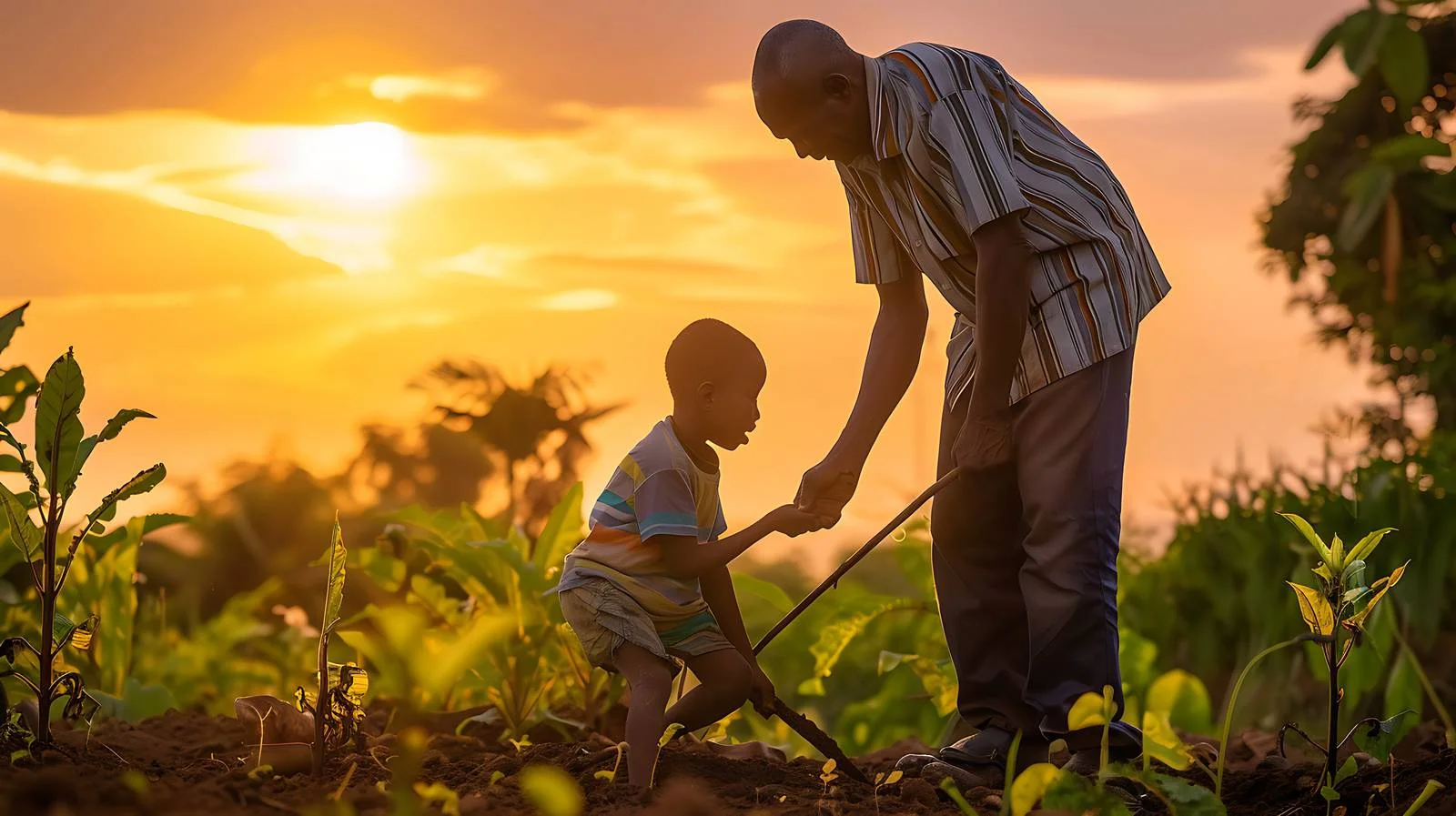 Cassava Farmer Teaching Grandson to Hold — free download from Dotvec