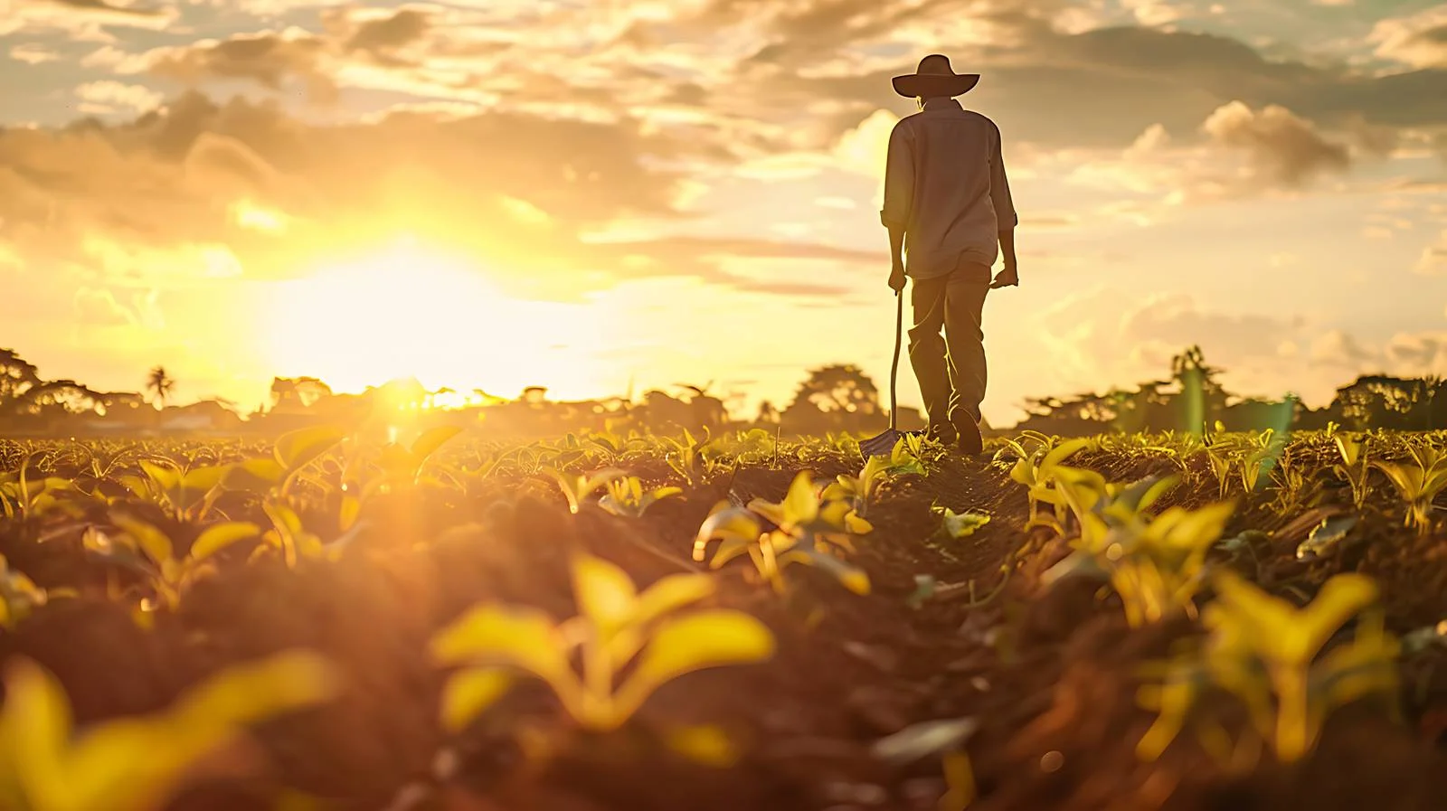 Cassava Farmer with Hoe in Field — free download from Dotvec