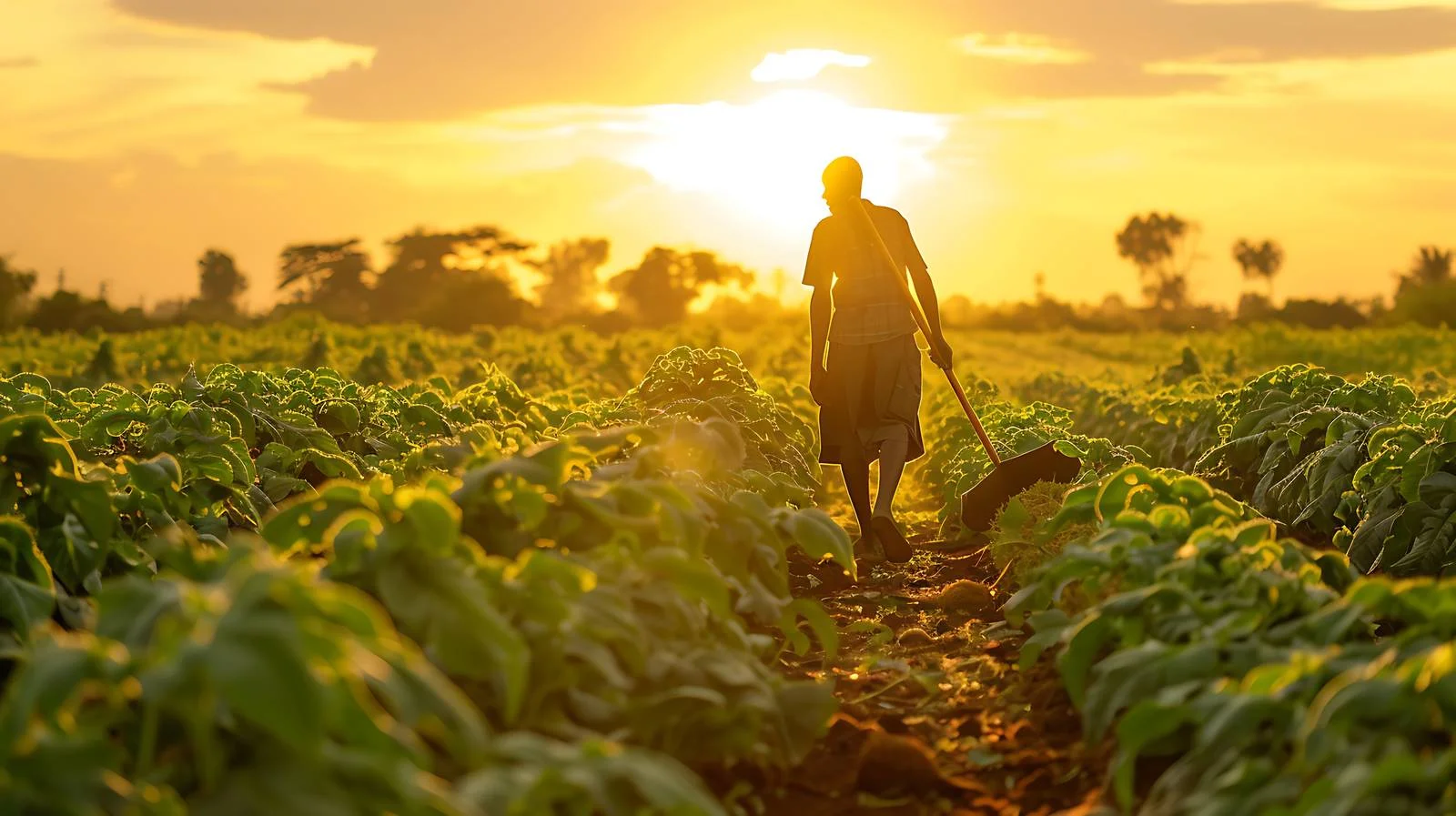 Cassava Farmer with Hoe in Field — free download from Dotvec