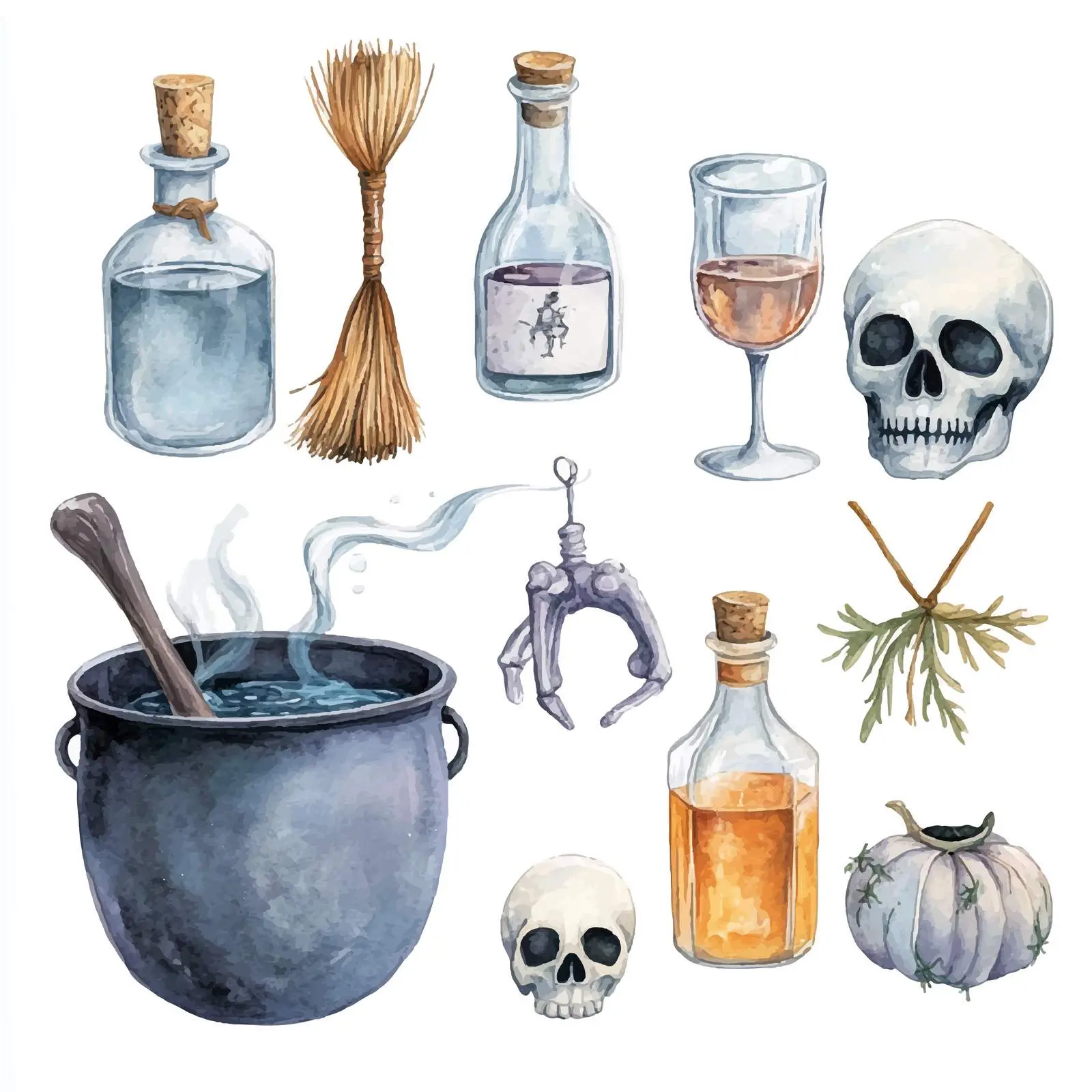 Mystical Cauldron with Potion and Broomstick – free wine image from Dotvec
