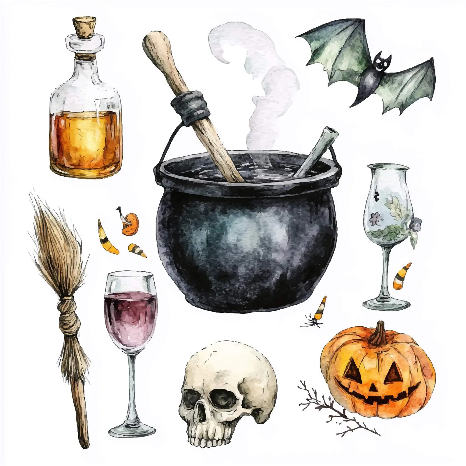 Mystical Cauldron and Potion Elements Vector – free wine image from Dotvec