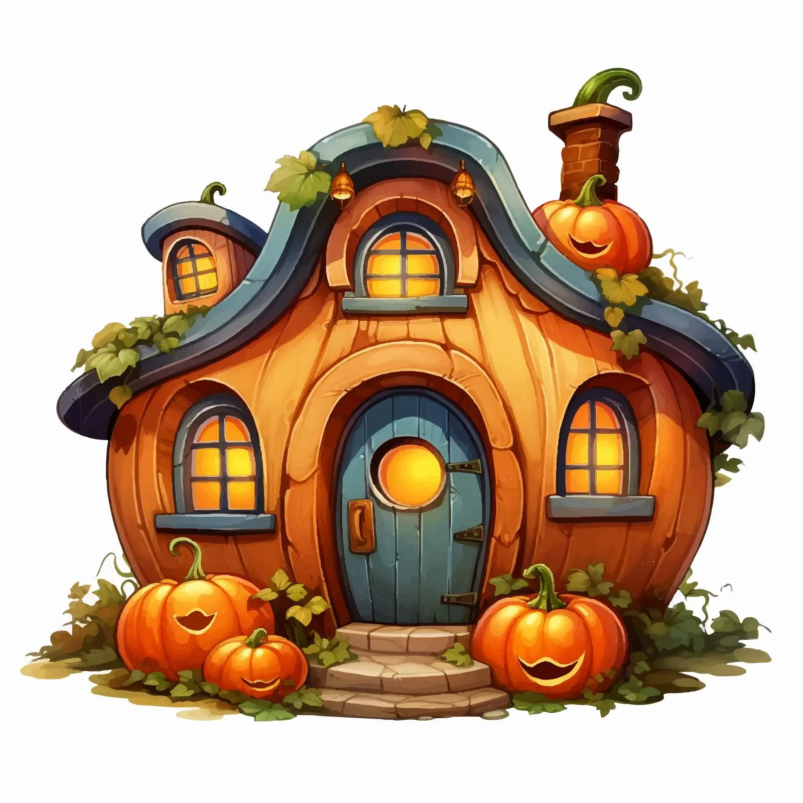 Charming Pumpkin House with Round Windows — free download from Dotvec