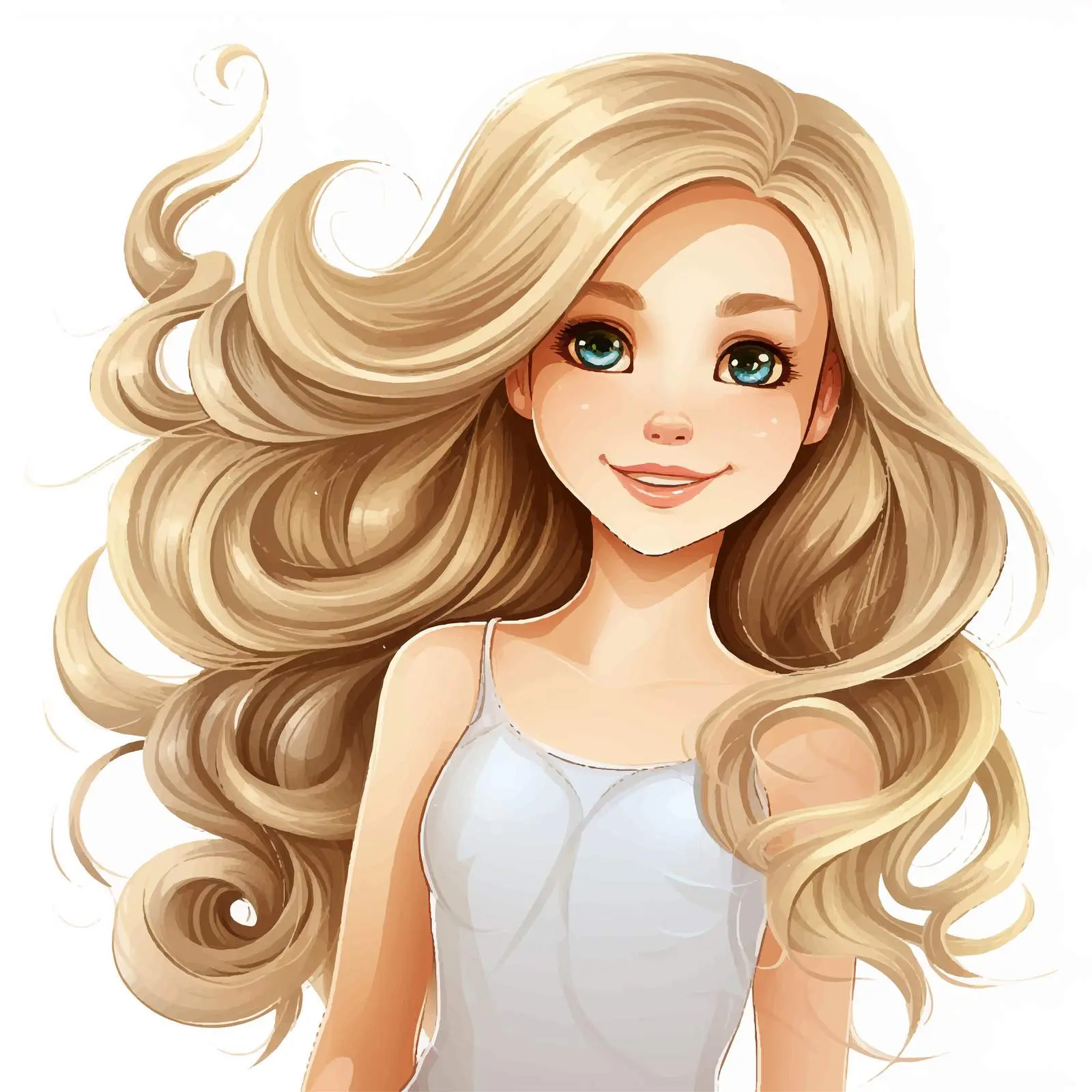 Cheerful Blonde Girl with Long Hair Vector — free download from Dotvec