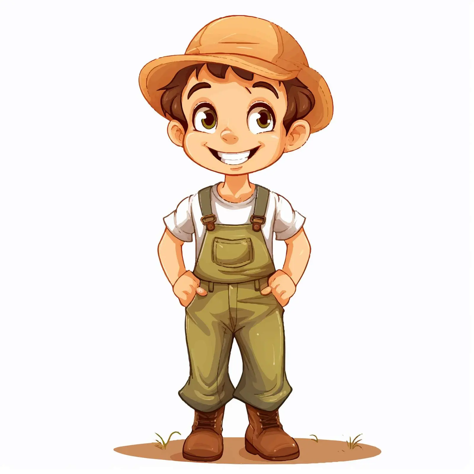 Cheerful Cartoon Boy in Farmer Overalls — free download from Dotvec