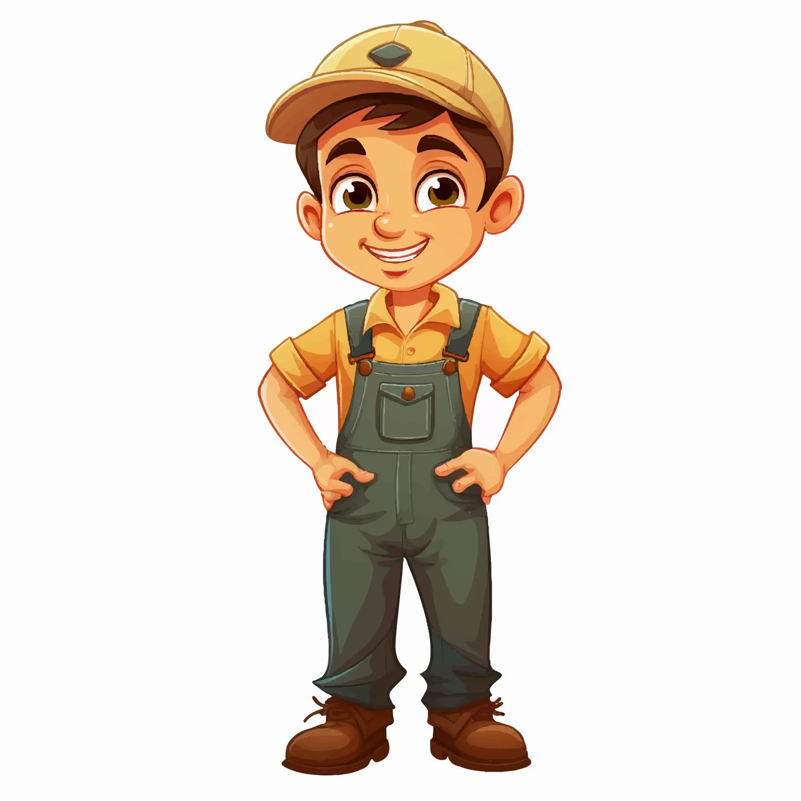 Cheerful Cartoon Boy in Farmer Overalls — free download from Dotvec